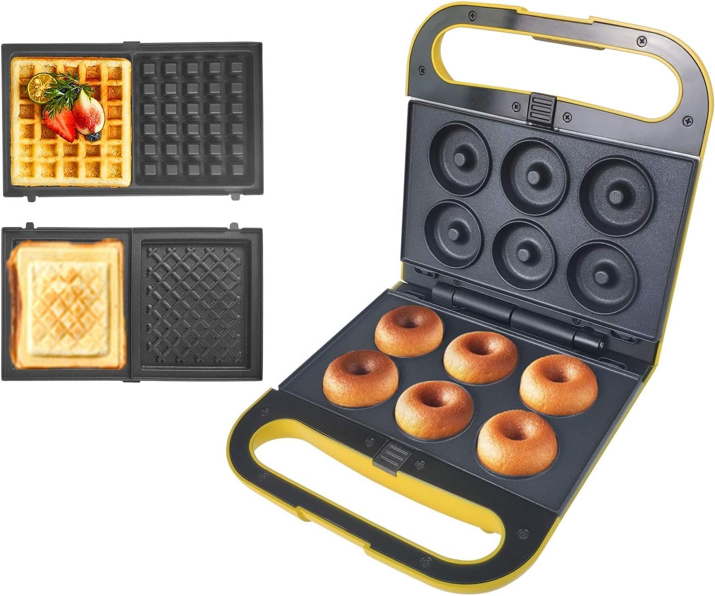 Health and Home Multi Baker, with 3 sets of interchangeable plates for making Belgian Waffle, Gourmet Sandwich, Doughnuts and More Snacks