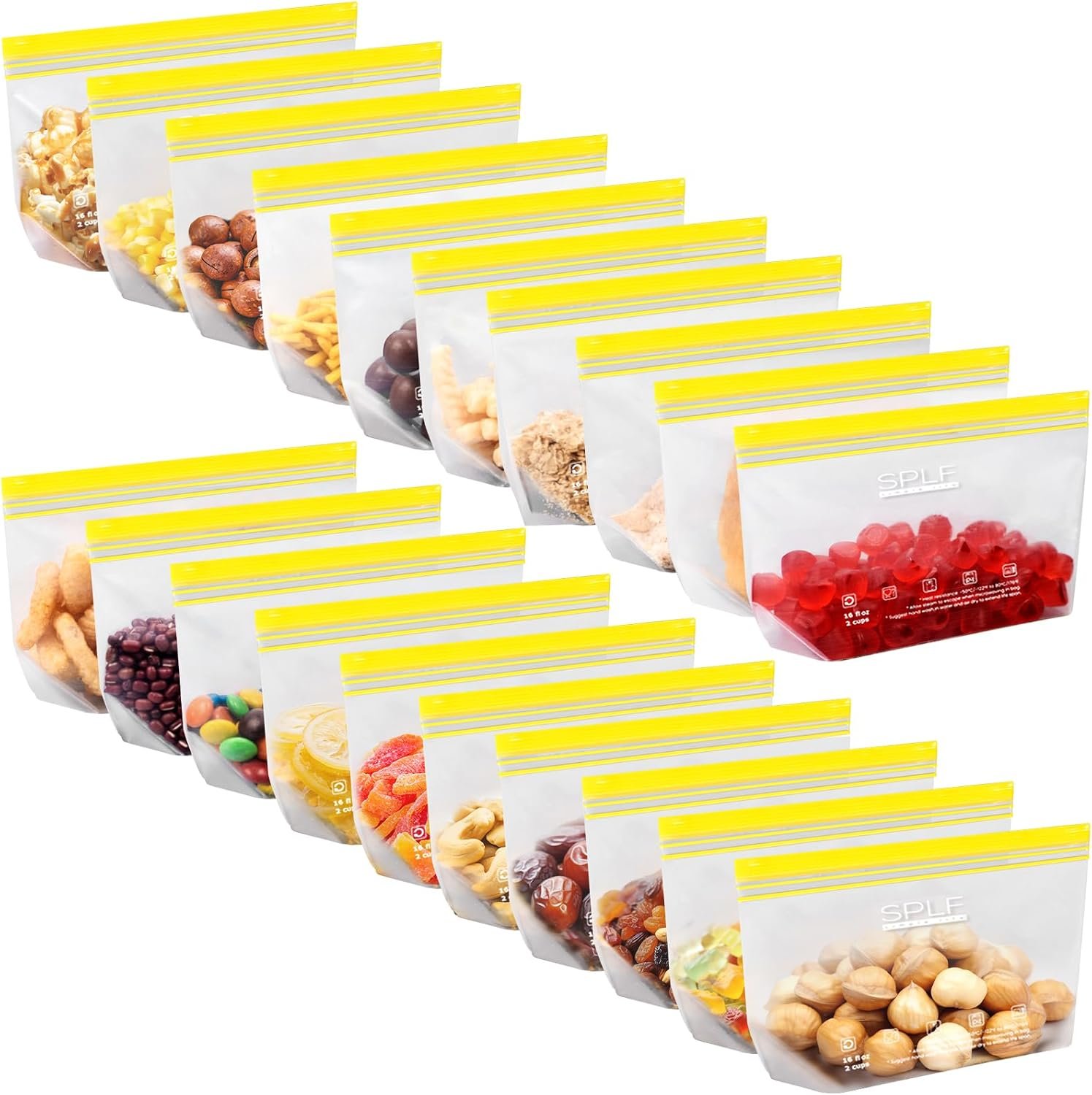 SPLF 20 Pack Reusable Snack Bags Dishwasher Microwave Safe