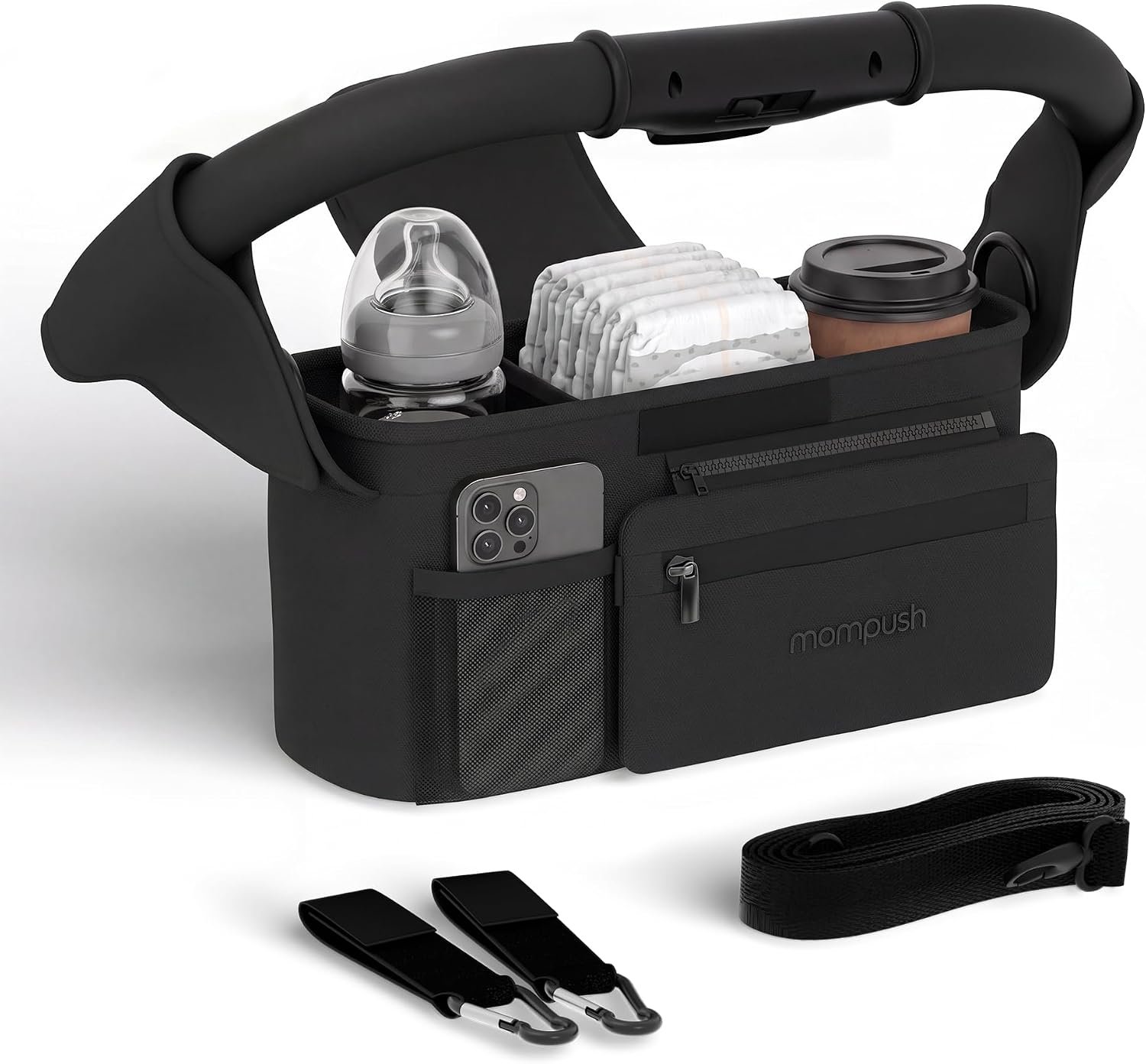 Mompush Universal Stroller Organizer Caddy with Insulated Cup Holder