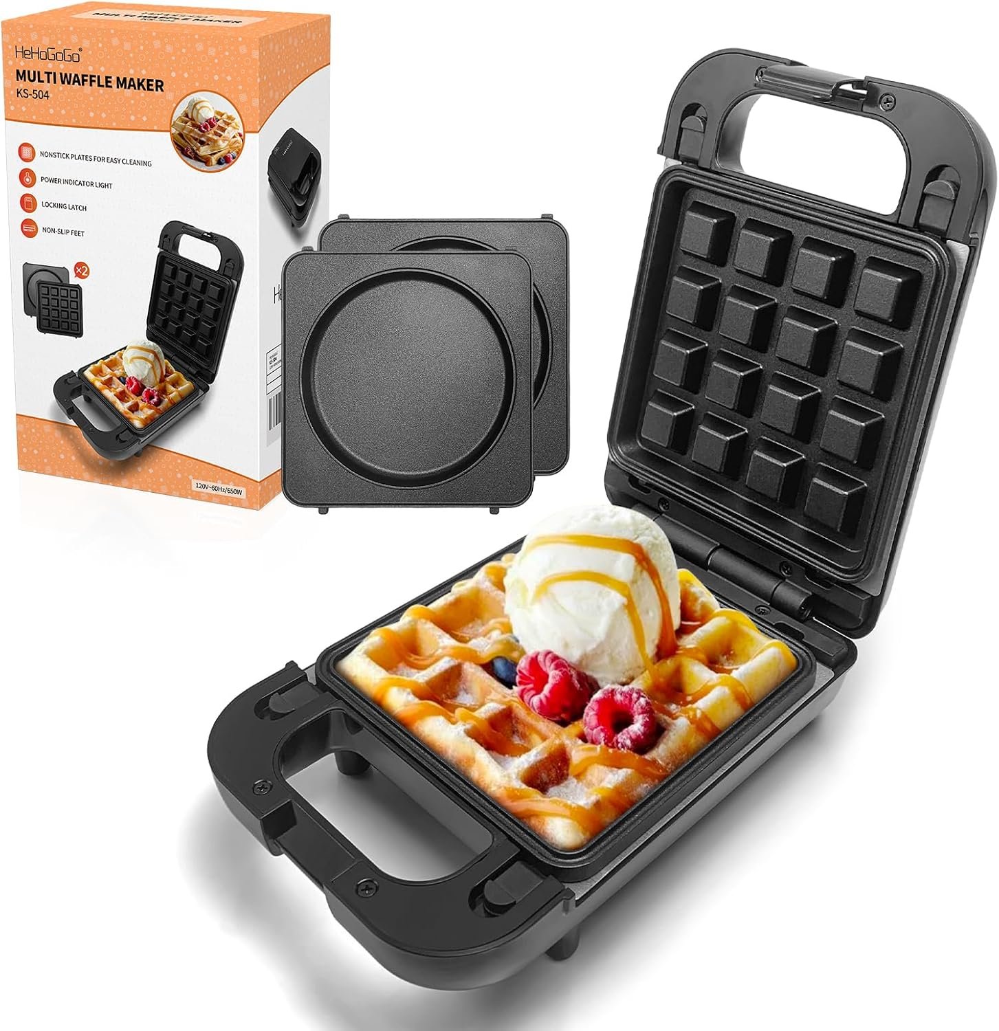 2-in-1 Waffle Maker Pancake Maker with Removable Plates