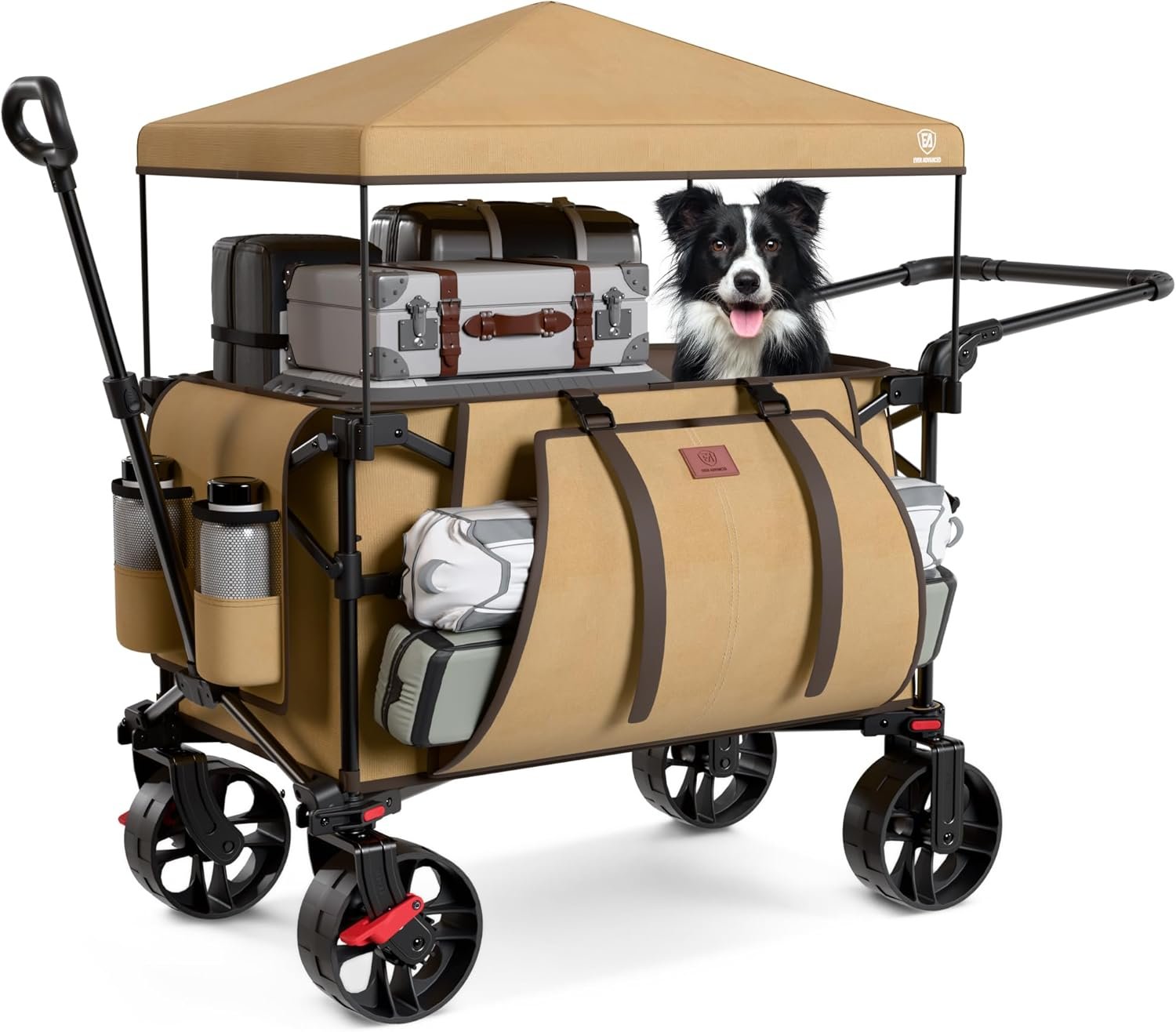 EVER ADVANCED Folding Push Wagon with Canopy, Shopping Cart with Brakes