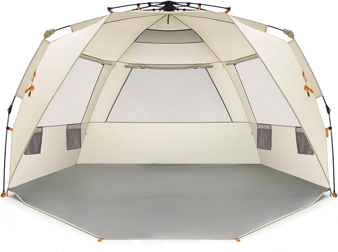 Easthills Outdoors Instant Shader Deluxe XL Beach Tent Easy Up 99″ Wide for 4-6 Person Sun Shelter – Extended Zippered Porch Included Beige