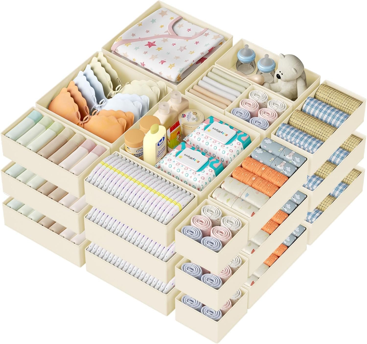 DIMJ Drawer Organizer Clothes Storage – 18 Pack Baby Dresser Organizer for Nursery, Foldable Closet Drawer Organizer Bins for Bedroom Organization, Fabric Storage Dividers for Socks, Underwears, Bras