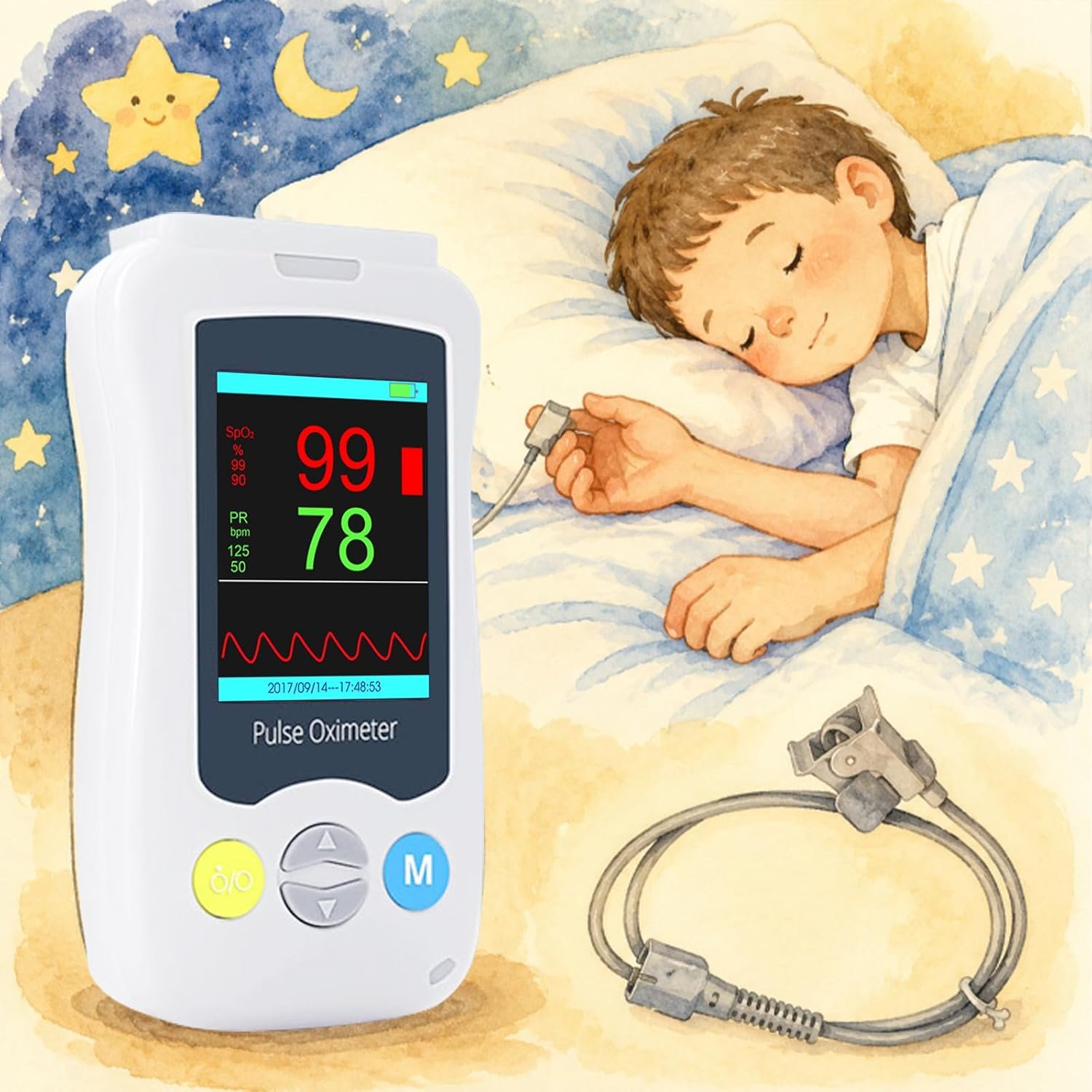 Handheld Pulse Oximeter for Kids, Medical Grade SpO2 Pulse Rate Oximeter Accurate Oxygen Monitor Children with Alarm and Continuous Monitoring, Portable and Support 500 Data Storage for Home
