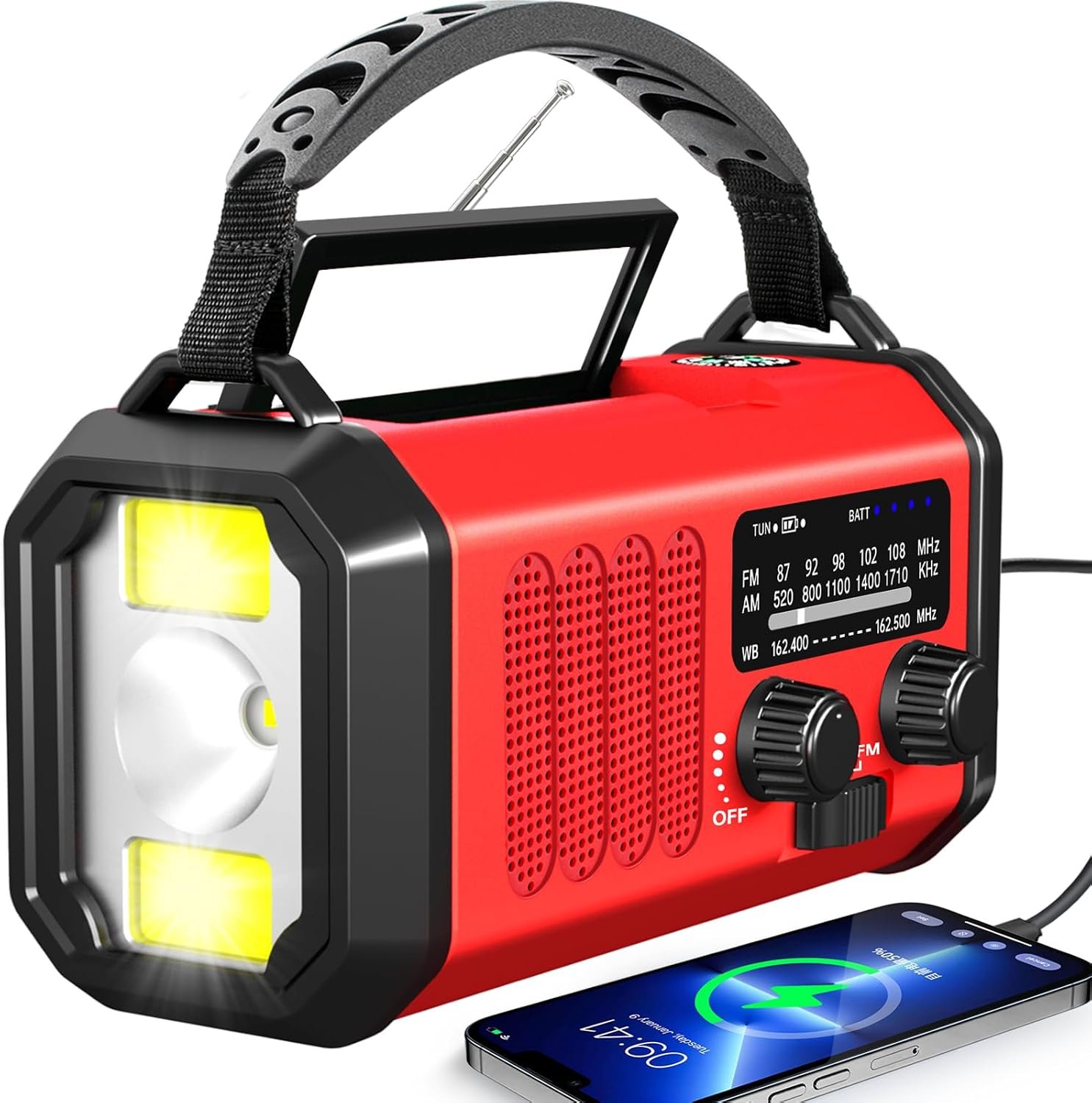Emergency Radio Hand Crank Solar, AM/FM/NOAA Weather Radio Built-in 20000mah Battery Powered,Type-C Charger,Flashlight, Reading Light,SOS, Compact & Portable for Camping/Emergencies
