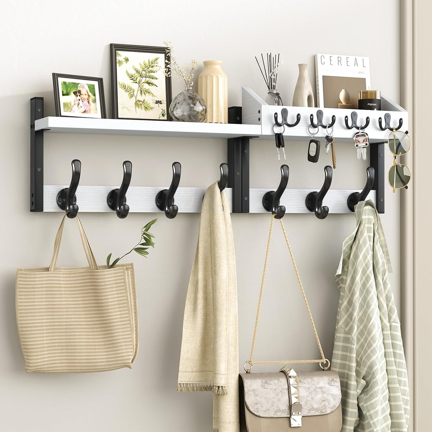 Evermagin 29″ Coat Rack Wall Mount with Shelf for Entryway, White