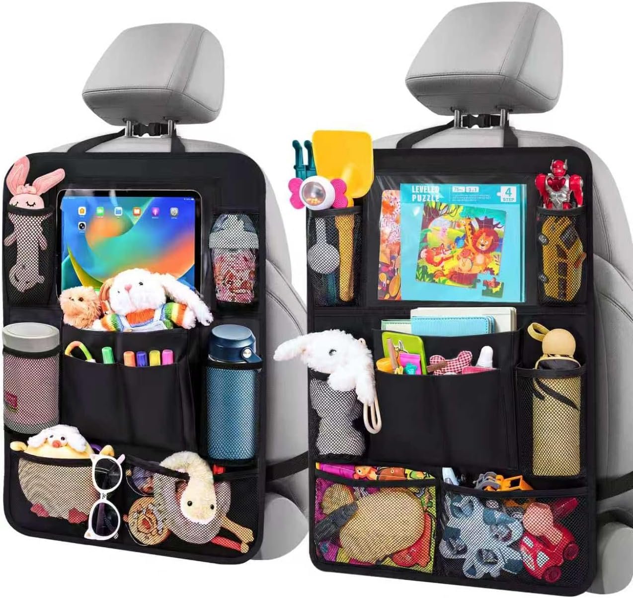Backseat Car Organizer w/ 10 Storage Pockets 11″ Tablet Holder, 2 PCS Black