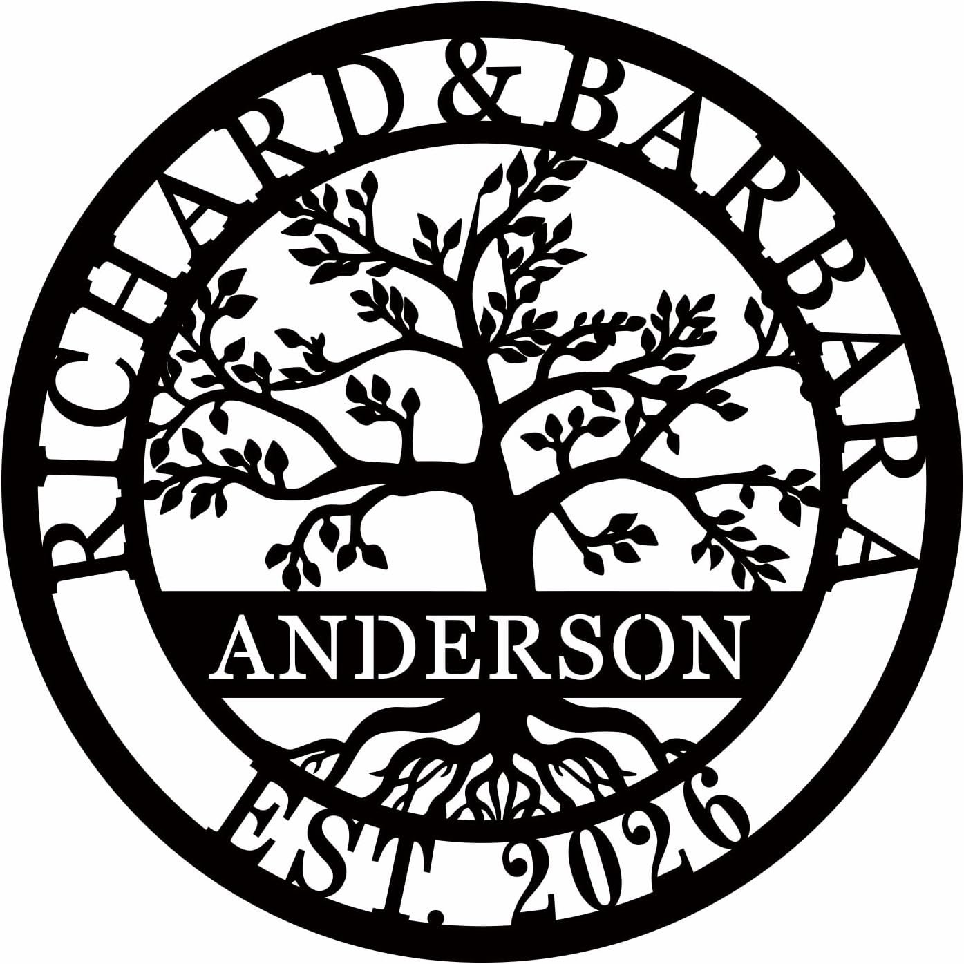 Custom Tree of Life Metal Family Name Signs, Anniversary Couples Wall Decor