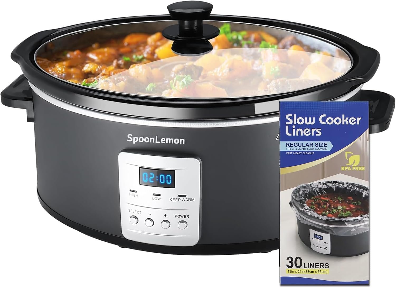 7QT Electric Slow Cooker with Digital Timer, 3 Heat Settings