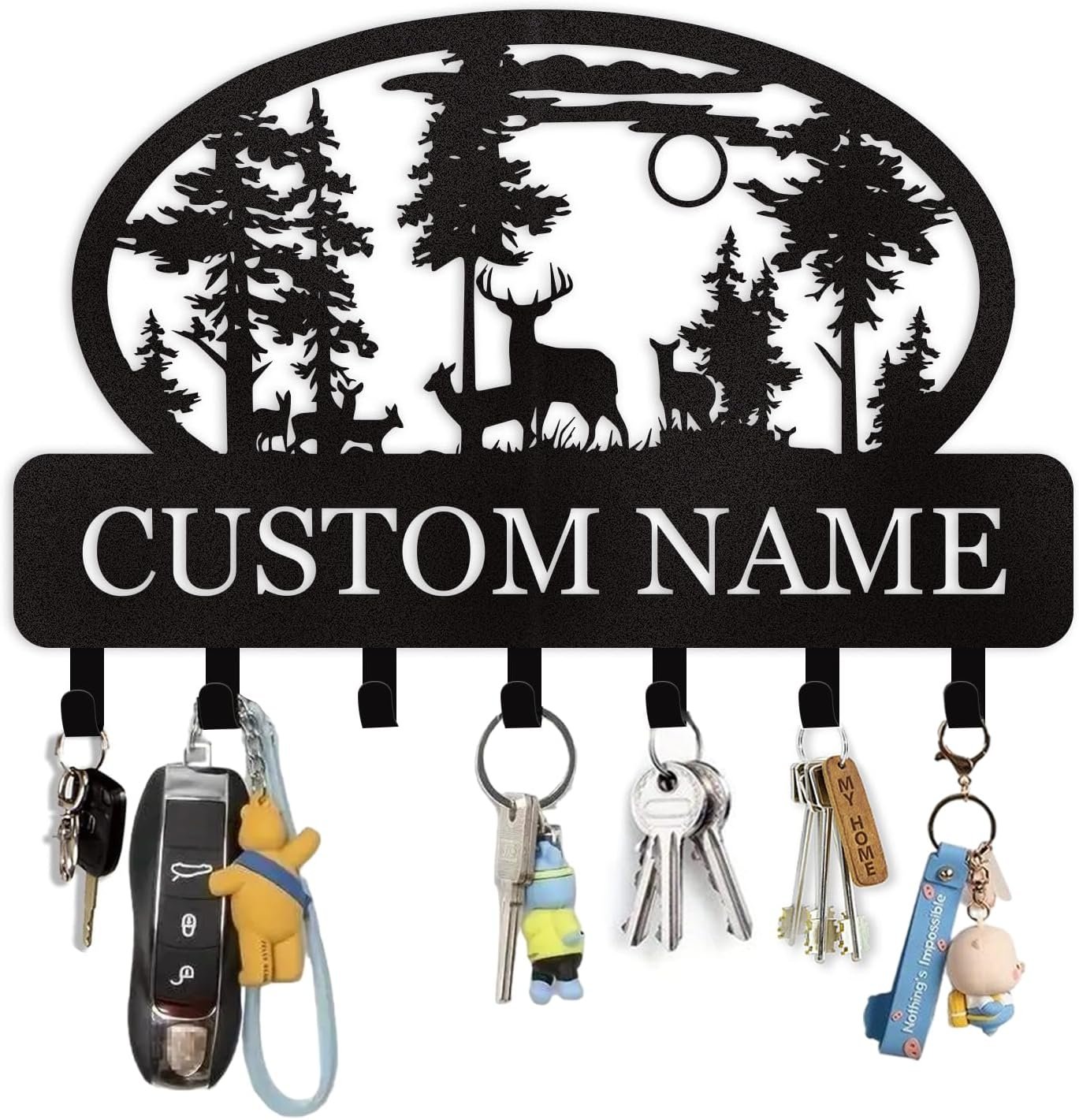 Dyoart Personalized Key Holder for Wall, Custom Metal Deer Cabin Key Hooks