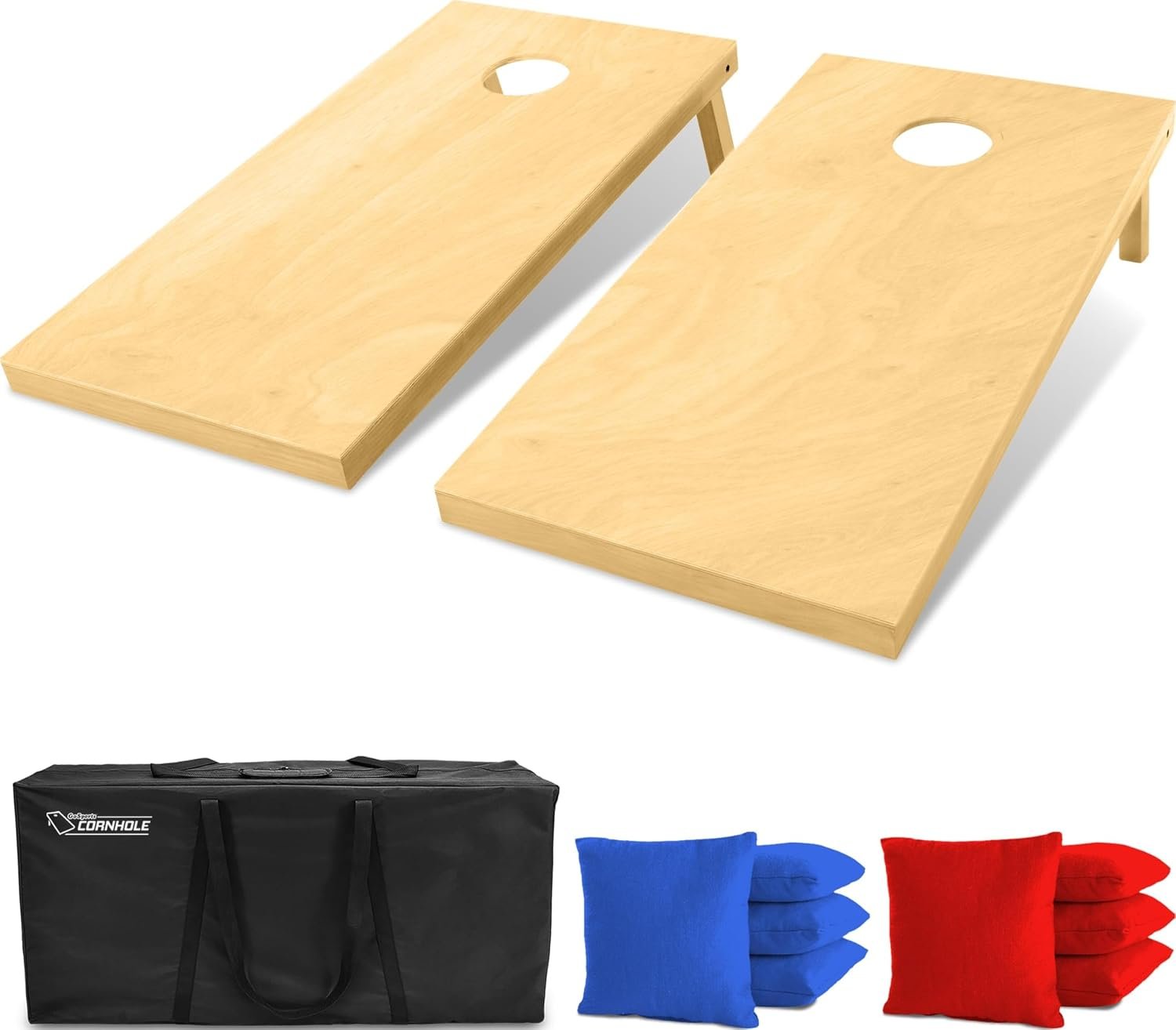 GoSports Solid Wood Premium Cornhole Sets – Choose 4 x 2 ft or 3 x 2 ft – Game Boards Include Set of 8 Cornhole Toss Bags