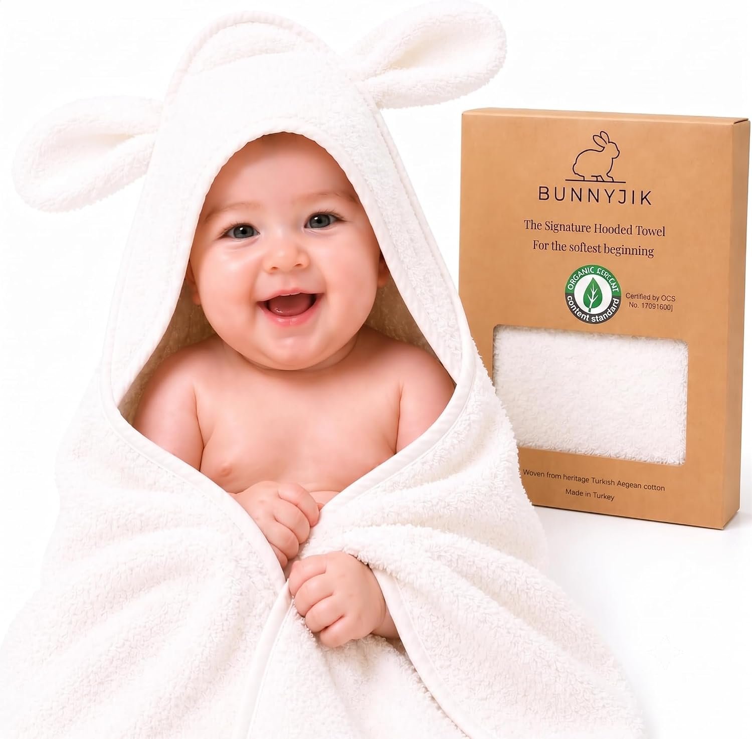 Organic Hooded Towels – Certified Organic Cotton, Long Stable Luxurious Turkish Organic Cotton, Plush Towels for Newborn (Little Lamb, 35×35″ — Baby/Toddler Size (6 Months–Toddler))