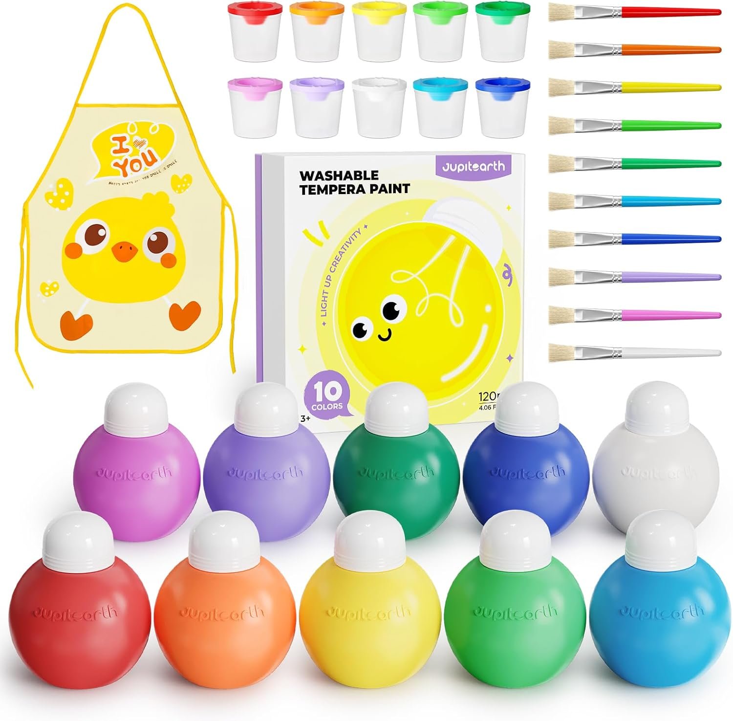 JUPITEARTH Washable Paint Set for Kids, Non-Toxic Finger Paint, 10 Colors