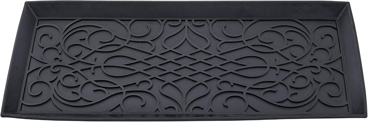 Superio Rubber Boot & Shoe Tray, 34 x 14 x 2 Rectangle, Heavy Duty, Protects Floors from Water and Dirt, Waterproof for All Weather Indoor Outdoor Use, Black (1)