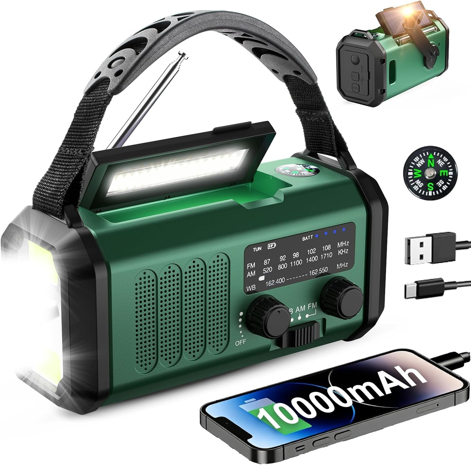 Leaton Hand Crank Emergency Radio, NOAA Weather Radio AM/FM,10000mAh
