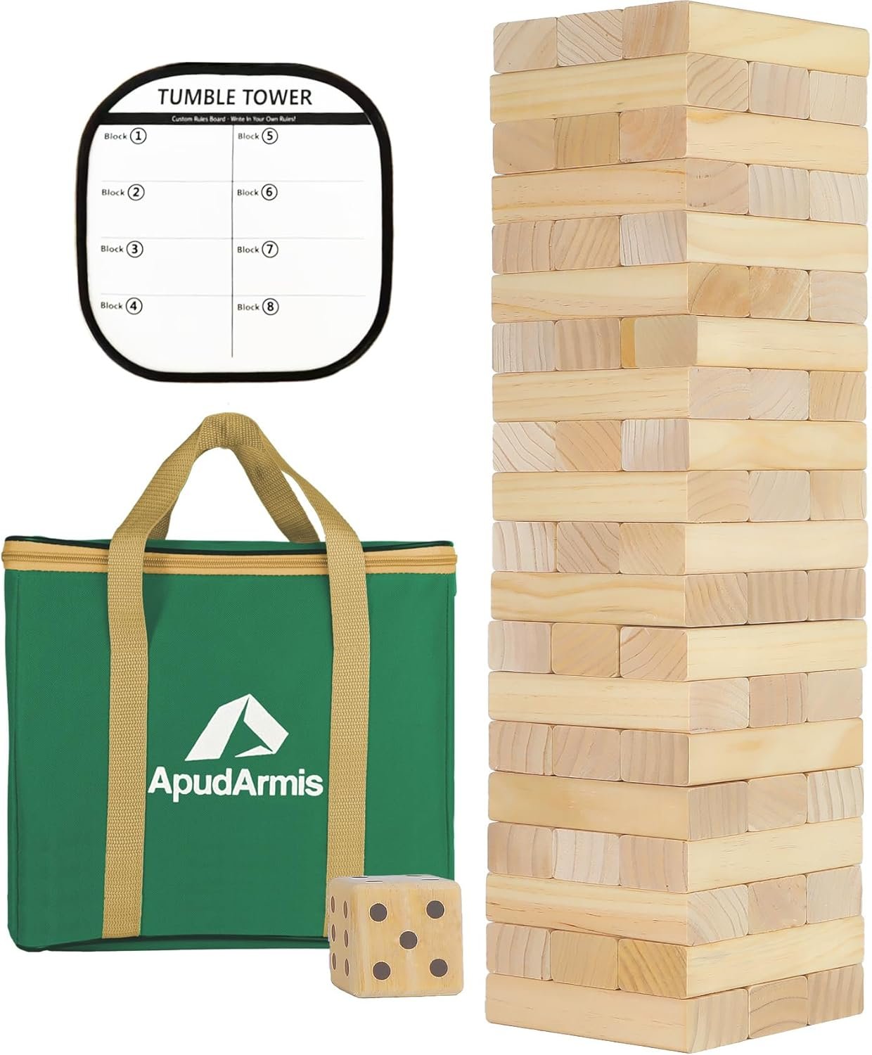 ApudArmis 60 PCS Giant Tumble Tower, XL Pine Blocks Stacking Game 5.2FT