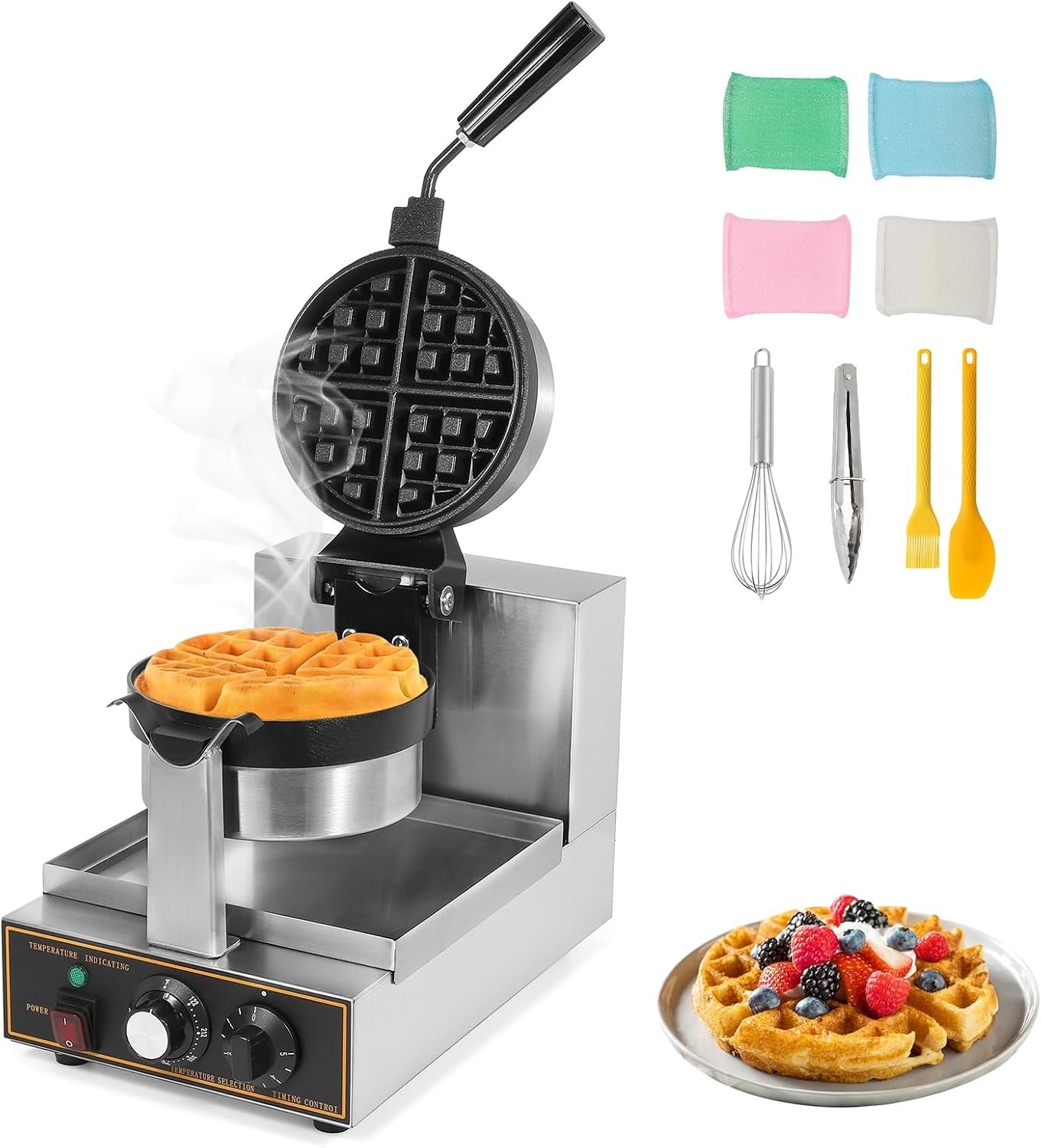 WICHEMI Commercial Belgian Waffle Maker Cast Iron Thick Rotating Restaurant