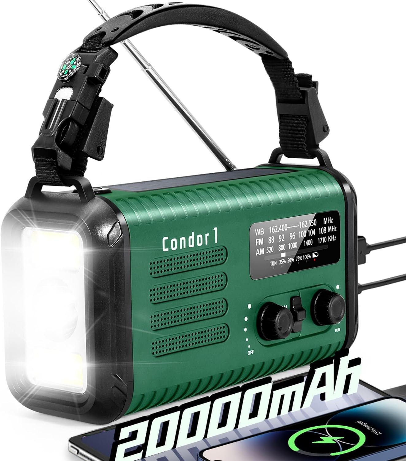 Emergency Crank Radio, 20000mAh Solar Hand Crank Weather Radio NOAA/AM/FM