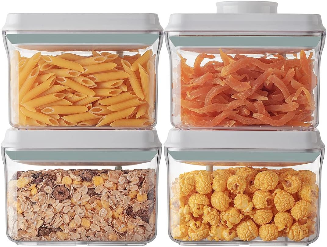 Ankou Airtight Container Set (1000ml 4 Pcs) Stackable One Press Openning Food Containers for Snacks Sugar Salt Herbs Spices Coffee Bean Formula Popcorn BPA-Free Tight Seal – Clear (1.0 QT * 4)