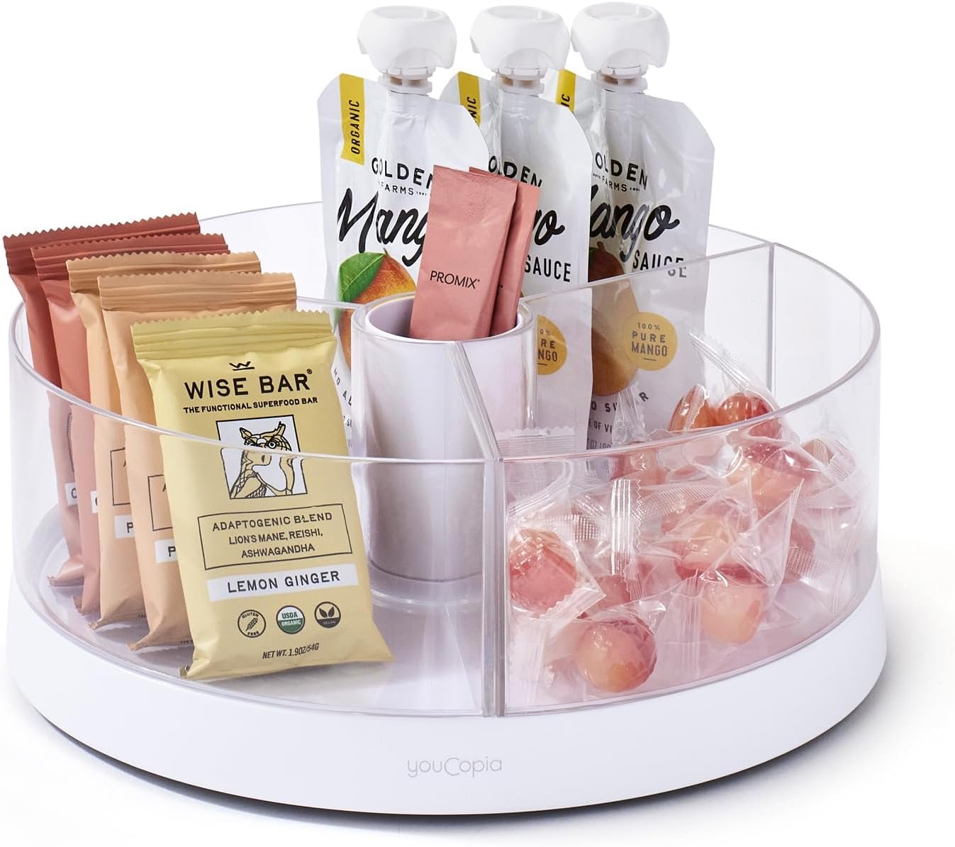 YouCopia SmoothSpin Turntable with 3 Bins, Rotating Lazy Susan Organizer