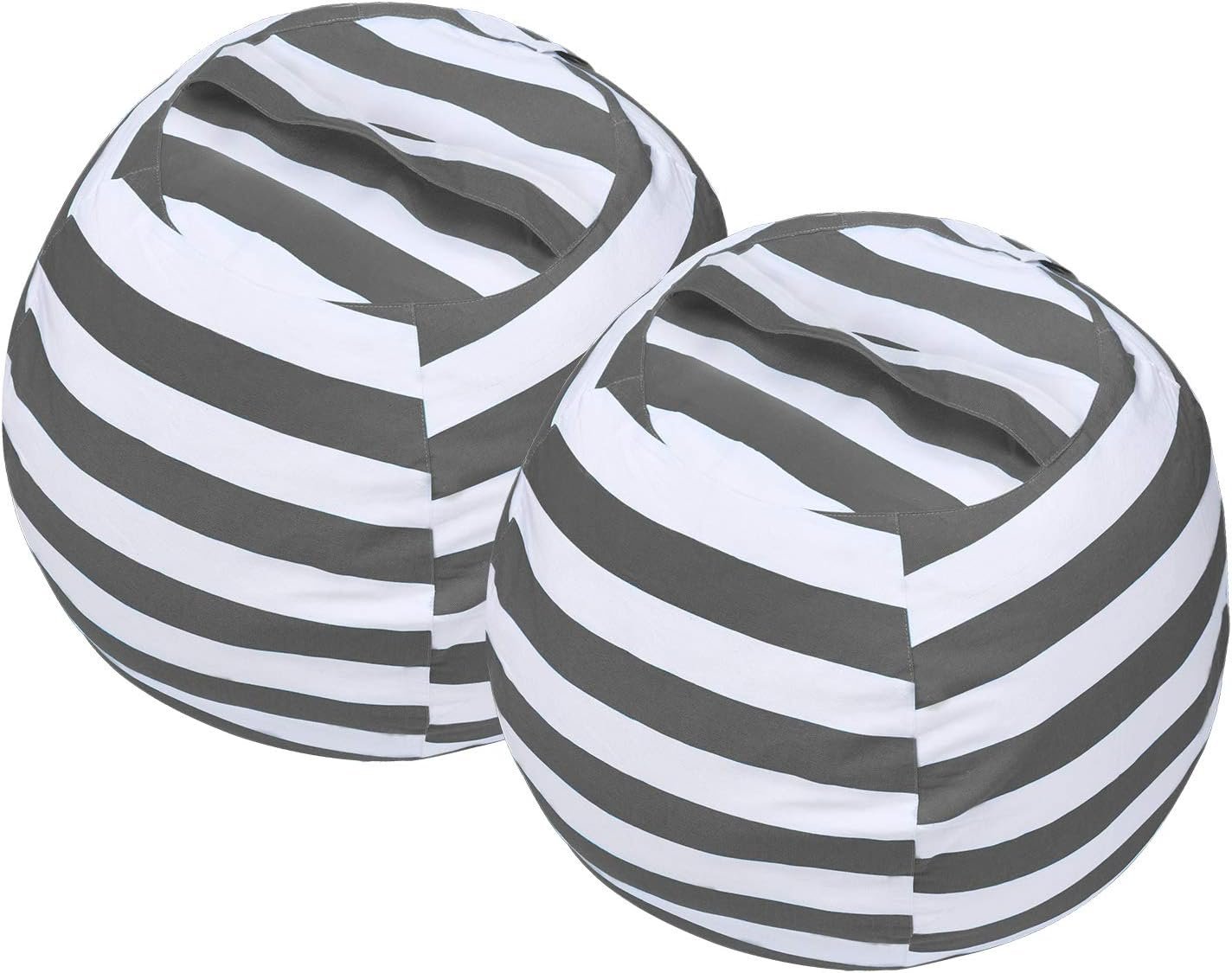 Miaowater 2 PCS Stuffed Animal Storage Bean Bag Chair Cover, Cotton Canvas Beanbag with Zipper for Organizing Kid’s and Adults Room Grey 24″