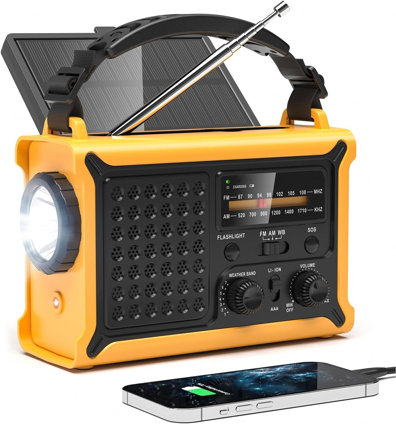 NOAA Weather Radio, 12000mAh Emergency Portable Radio, Hand Crank & Solar