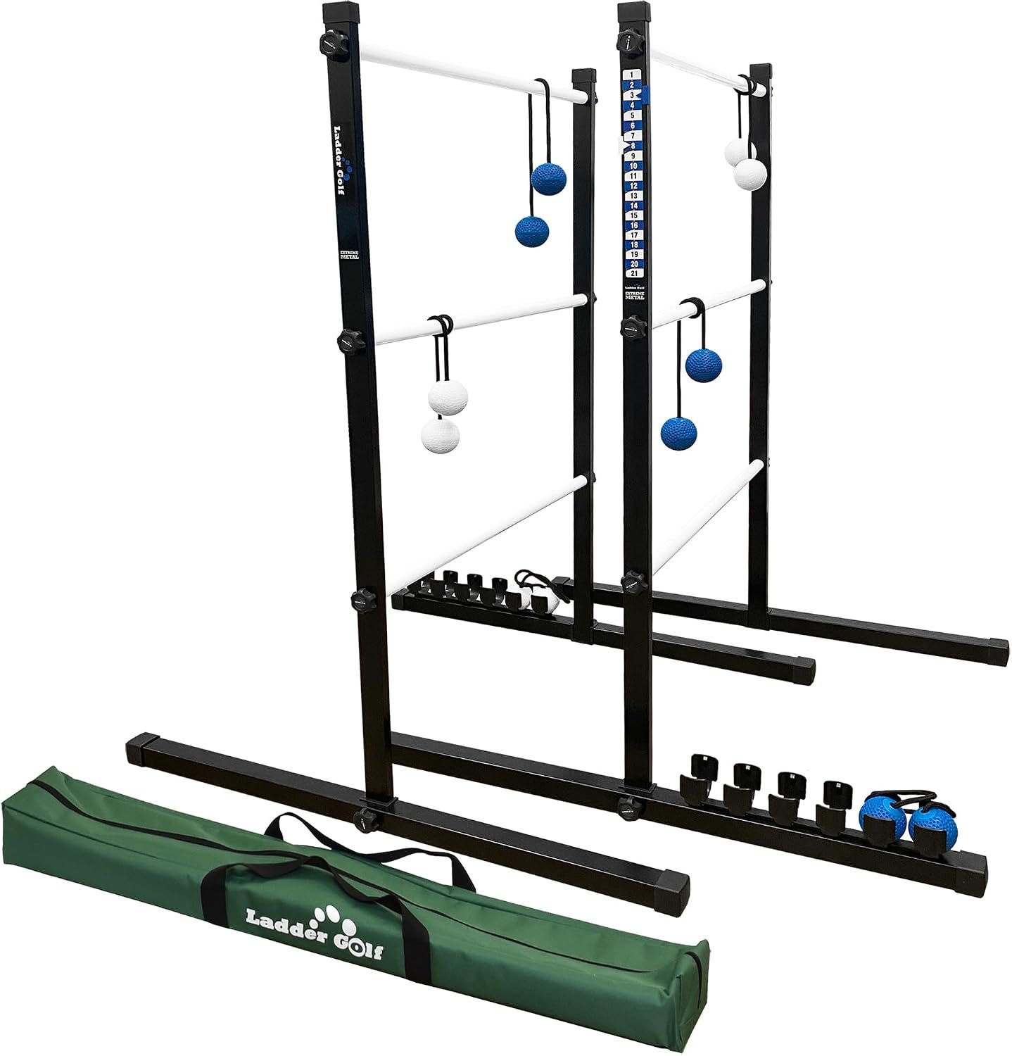 Vivere Ladder Golf Extreme Metal Tournament Edition Ladder Ball Tossing Game with 2 Metal Ladders and 2 Sets of Soft Bolas – Official Equipment