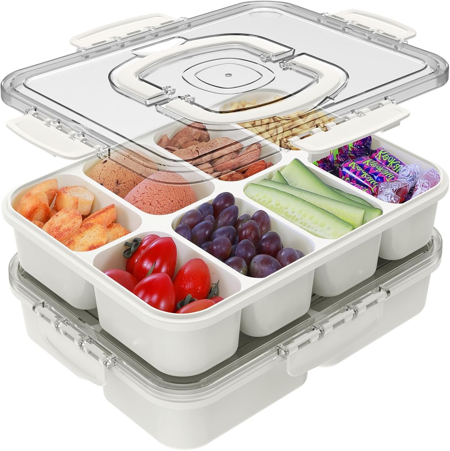 Caperci 2PC Snackle Box Container with Handle, 8-Compartment Serving Tray