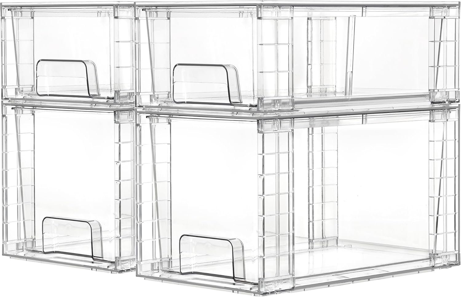 Vtopmart Clear Stackable Storage Drawers, 4 Pack Kitchen Cabinet Set