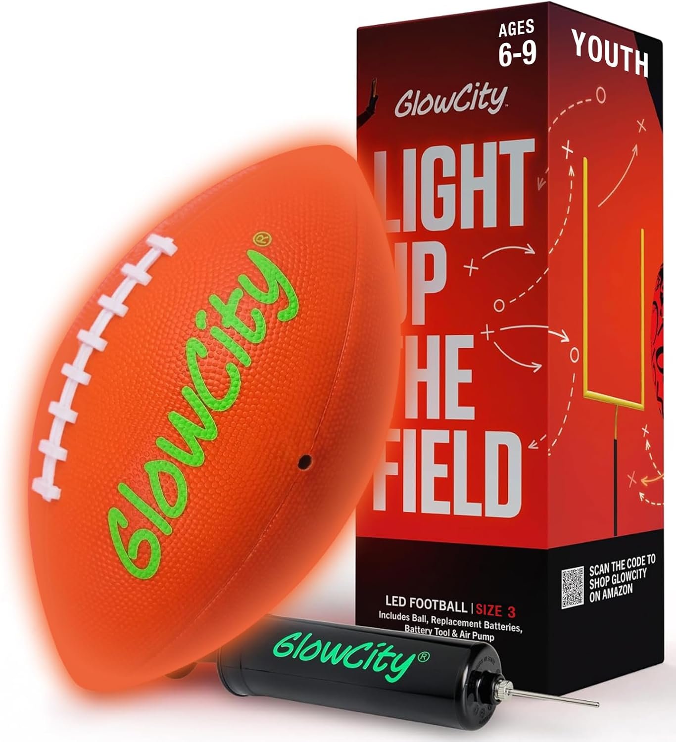 GlowCity Glow in The Dark Football – Size 3/6 Light Up Ball Gifts for Kids, Junior & Teens – Bright Football for Night Outdoor Games – Sports Birthday Gift Ideas for Boys Ages 6 7 8 9 10 11 12 13 14