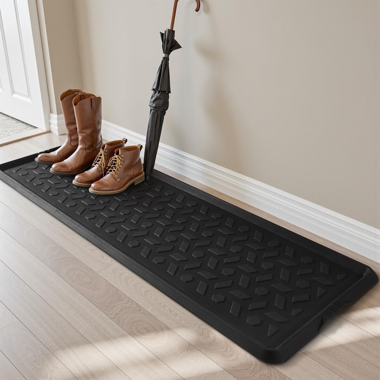 tchdio Durable Rubber Boot Tray and Shoe Mat for Entryway – Heavy Duty Waterproof Shoe Tray Organizer, Non Slip Boot Trays for Front Door, Entryway Muddy Shoes Storage, 16×48 Inches