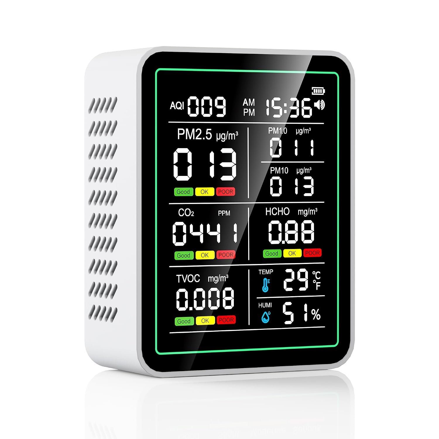 Air Quality Monitor Indoor, 10-in 1 Smart Air Quality Tester