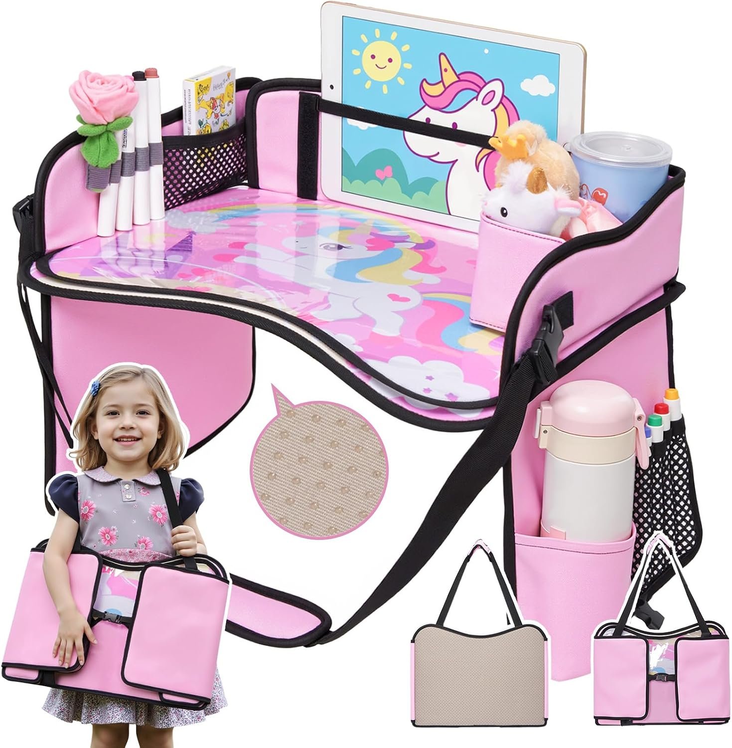 OUOZZZ Kids Travel Tray for Car, Girl’s Safety Seat Table