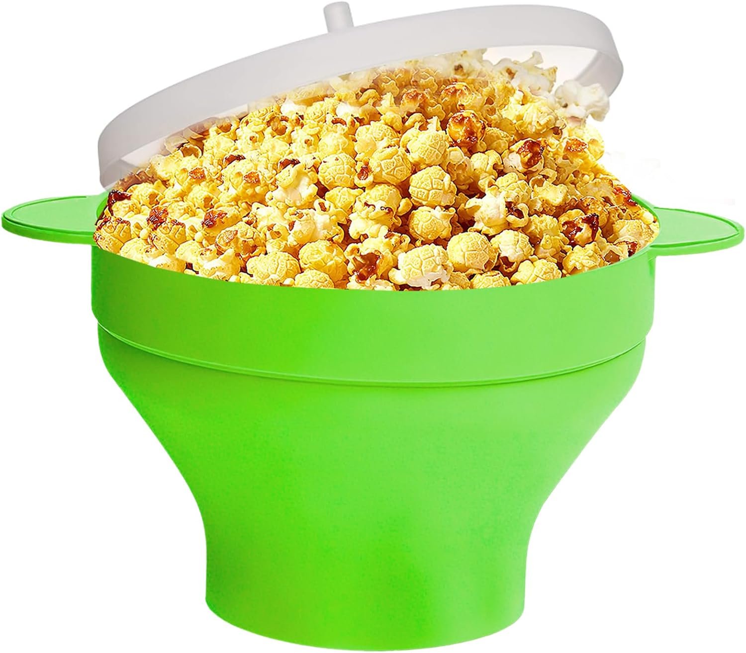 Microwave Silicone Popcorn Popper Bowl – 16-Cup Collapsible Popcorn Maker with Handles, No Oil Required, Heat-Resistant, Easy to Clean, Ideal for Movie Nights (Green)