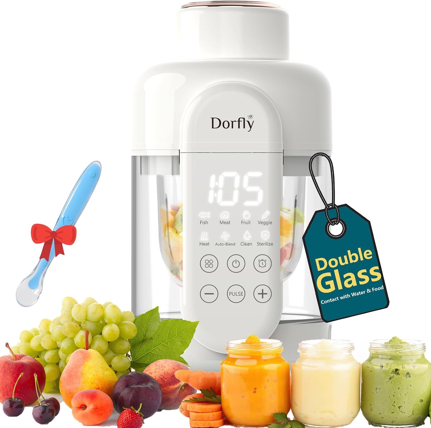 Baby Food Maker Glass 12oz Steamer and Blender Glass Reservoir & Bowl 9 in 1 Baby Food Processor with 6 Stainless Steel Blades Dishwasher Safe with Timer, Recipe