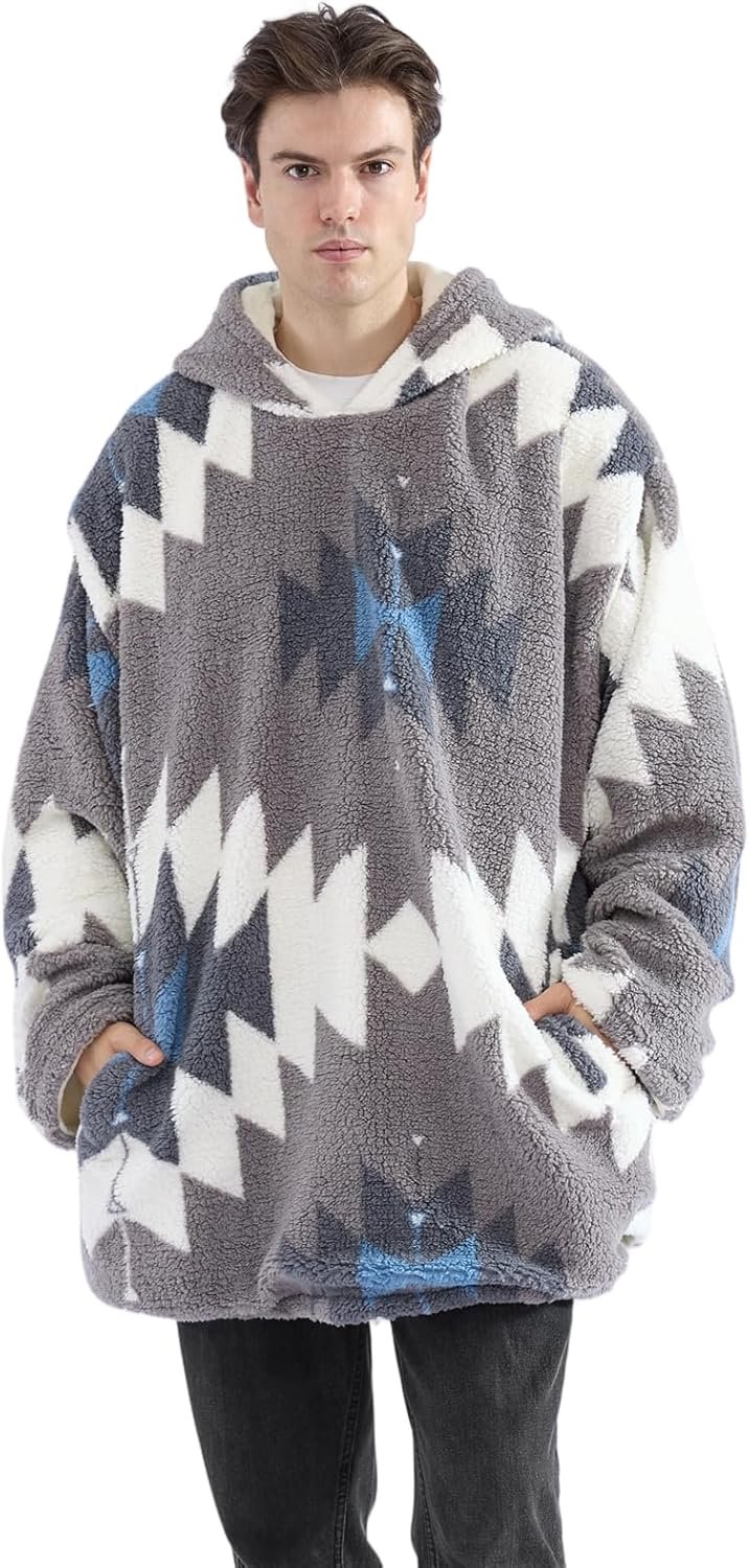 Coleman Oversize Wearable Blanket Hoodie, Sherpa Lined with Pockets, Grey