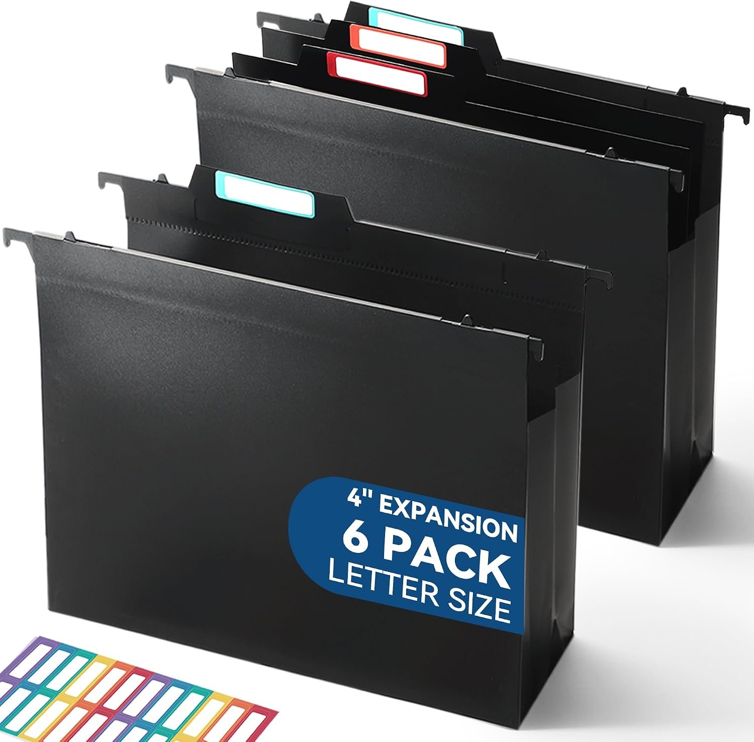 SortRax Plastic Hanging File Folders, 4″ Expansion for Bulky Files, Black
