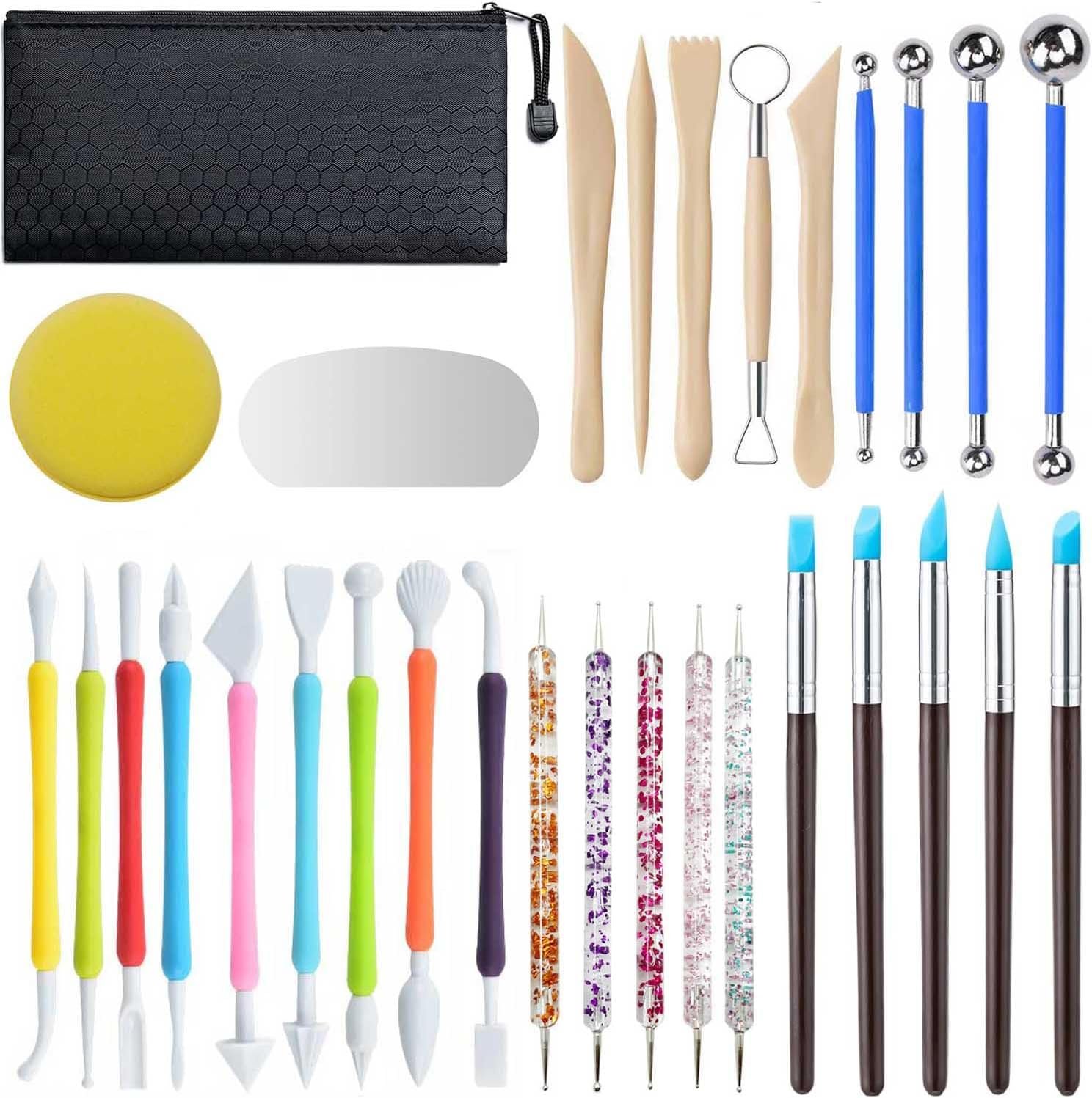 Langqun 31pcs Clay Tools,Pottery Tools Kit,Air Dry Clay Tools,Polymer Clay Dotting Tools,Ceramic Supplies for Kids and Adults,Sculpting,Modeling,Shaping