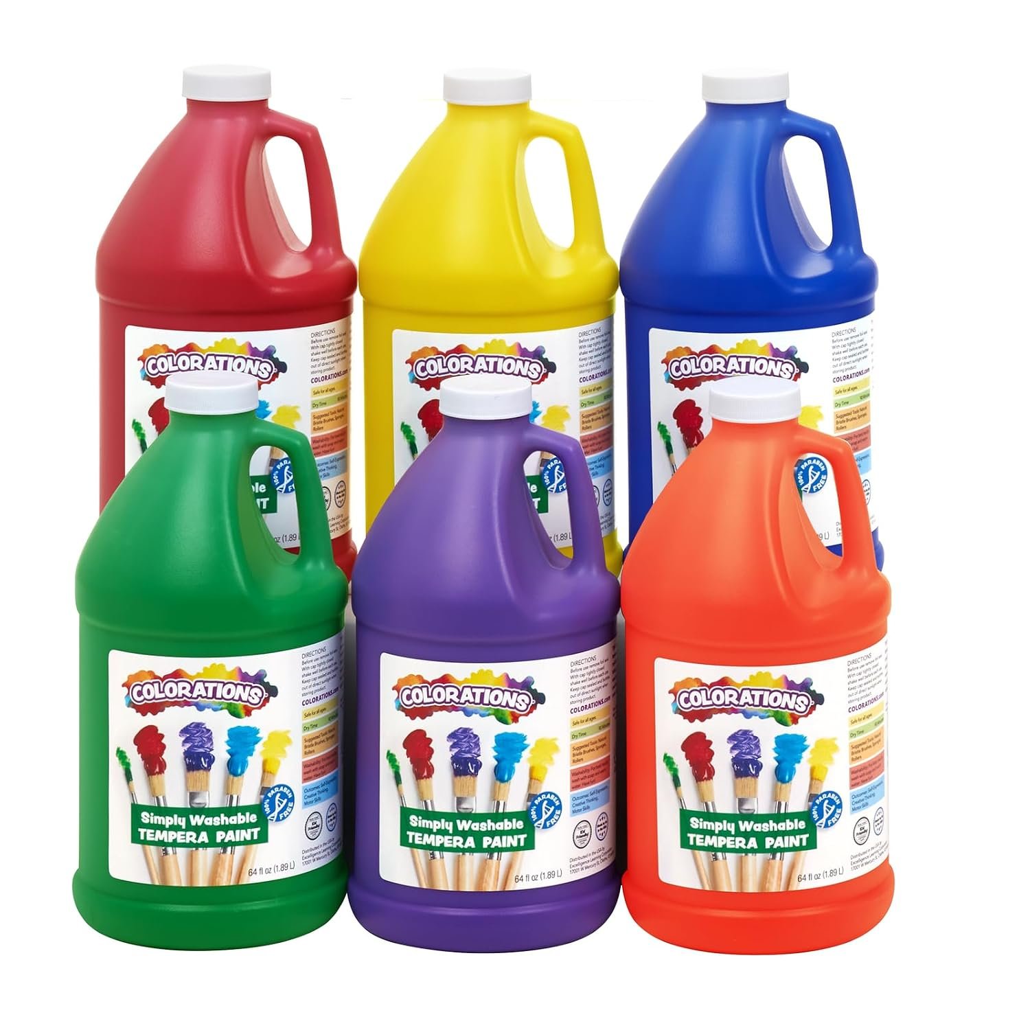 Colorations Paraben-Free Simply Washable Tempera Paint, Rainbow Colors
