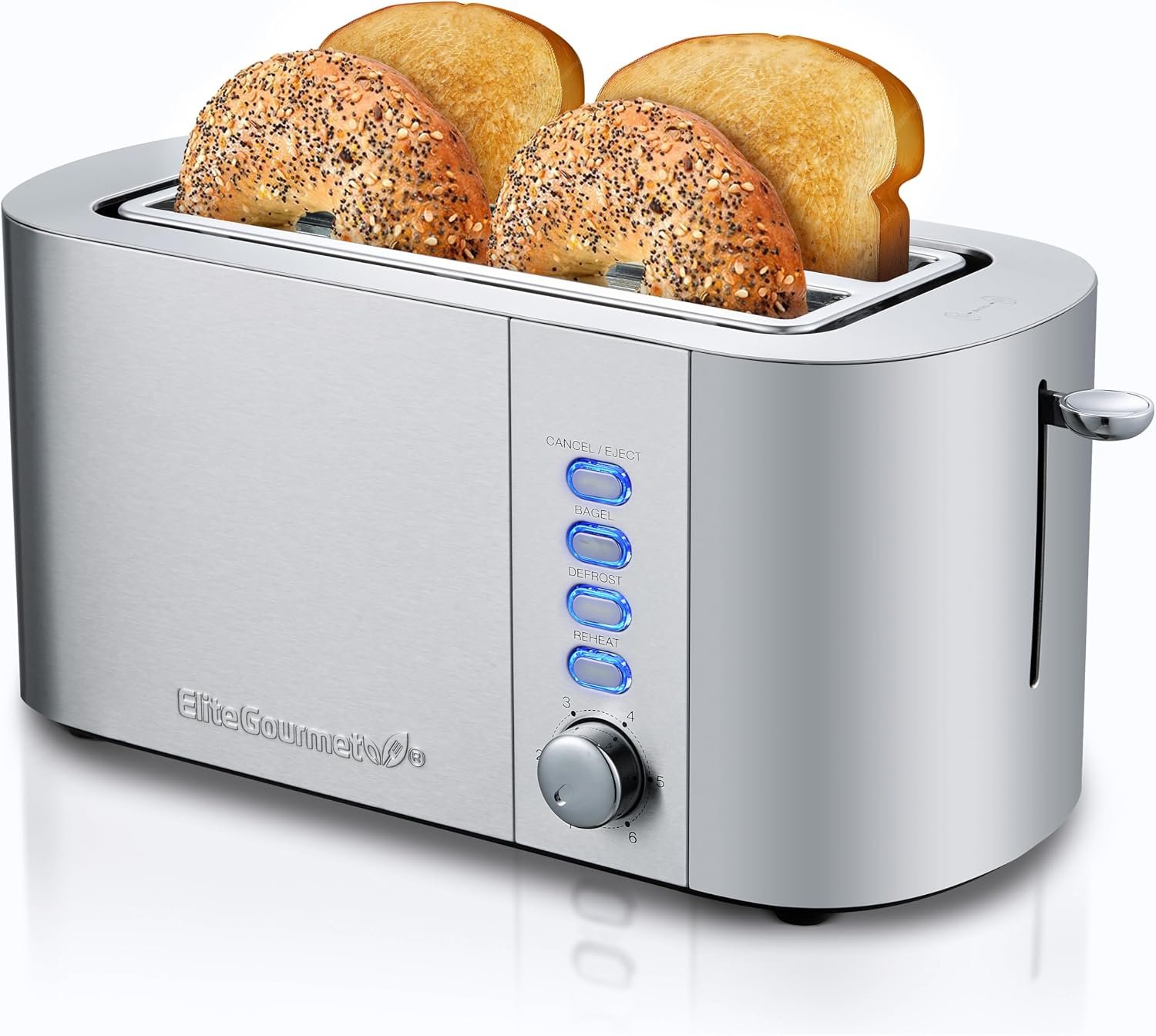 Elite Gourmet 4-Slice Long Slot Toaster, 1.5″ Wide & 5.1″ Deep Slots