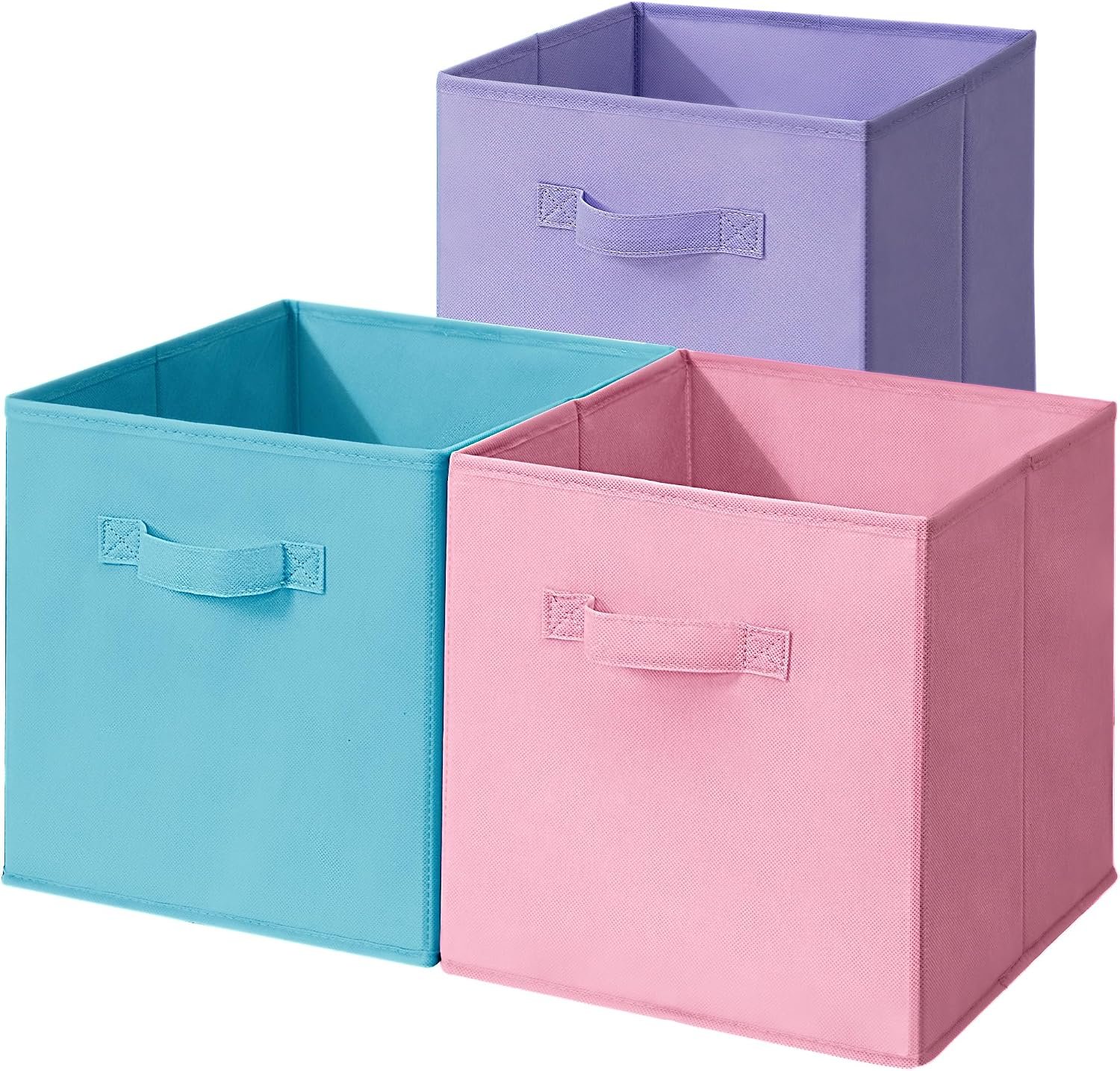 11×11 Inch Storage Bins Cubes, Fabric Foldable Storage Box, Collapsible Closet Organizer for Clothes, Blankets, Office, Bedroom, Living Room, Shelf Cabinet, Bookcase, Multi-Color, 3 Pack