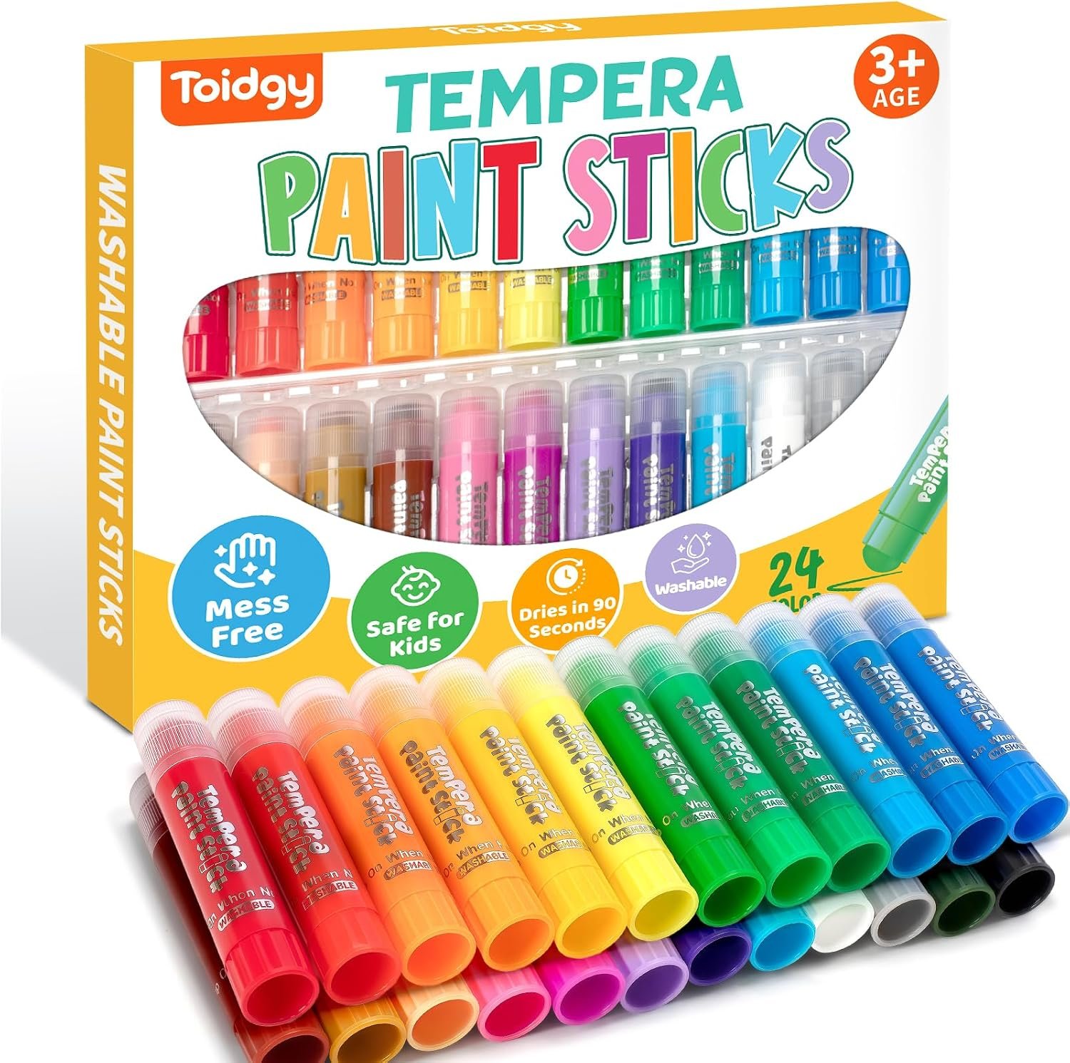Tempera Paint Sticks, 24 Color Washable Solid Paint Sticks for Kids Toddler