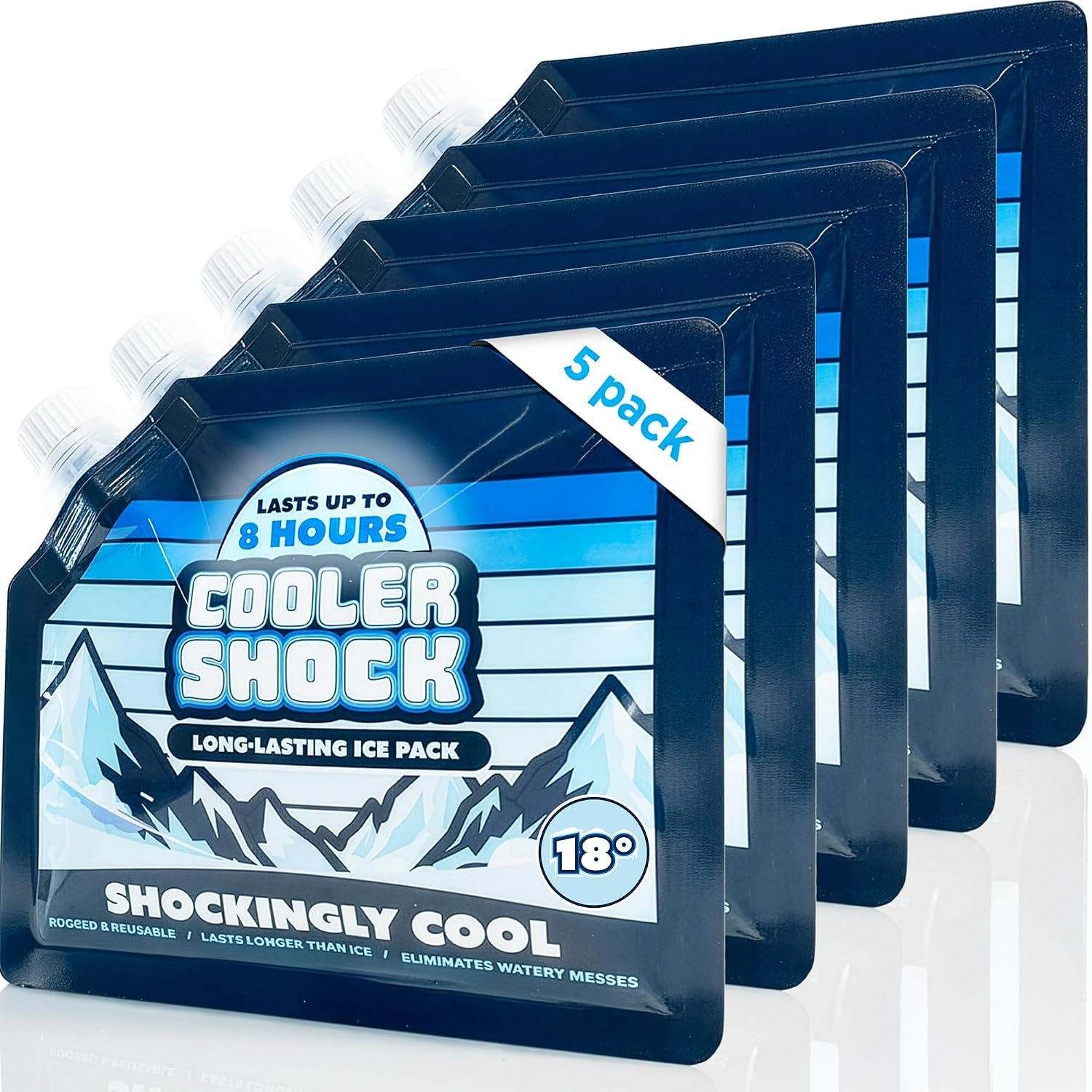 Cooler Shock Reusable Ice Packs for Cooler – Long Lasting Cold Freezer Packs for Coolers and Lunch Boxes – Cooler Ice Packs for Camping Gear, Fishing, Road Trips, Beach Must Haves