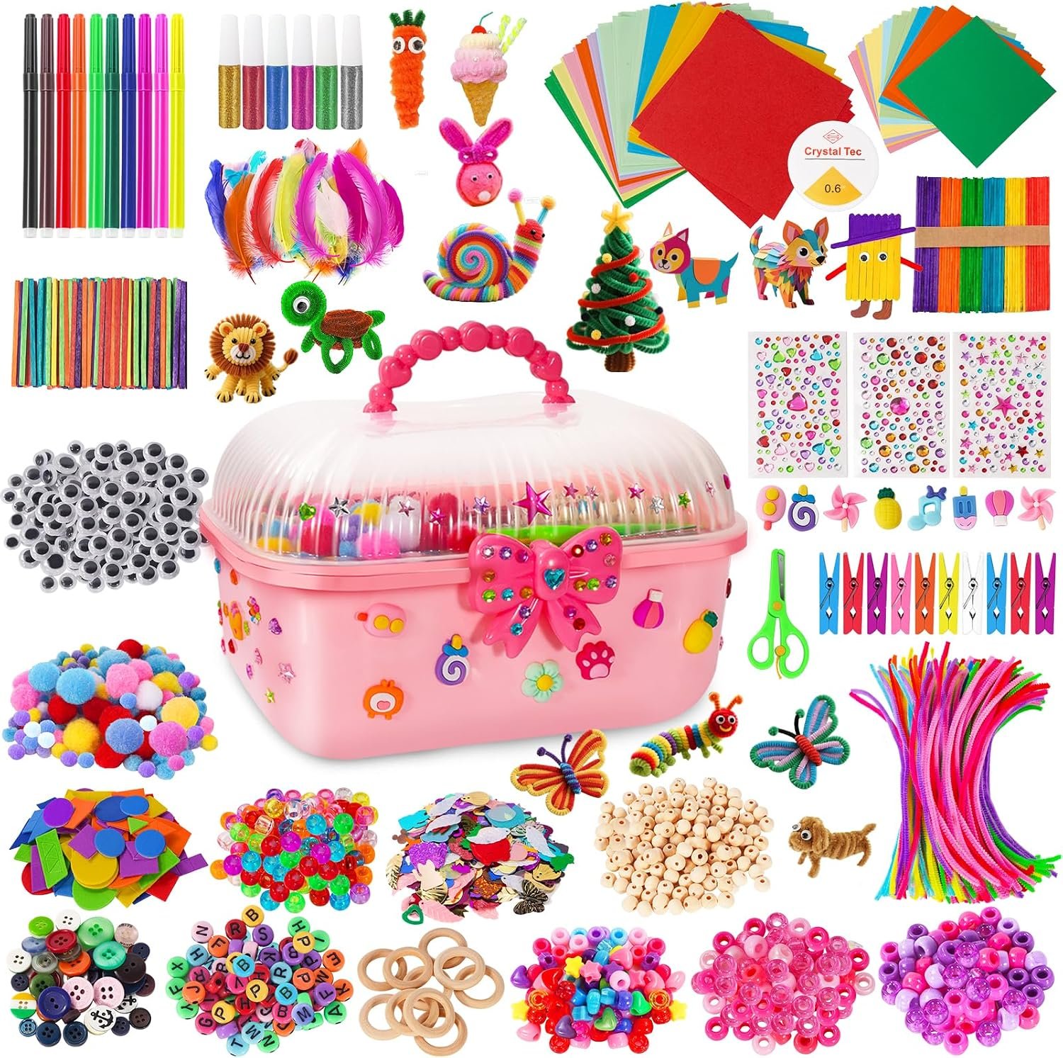 VERYHDSN Arts and Crafts Supplies for Kids-3000+ Pcs DIY Arts & Craft Kit for Boys Girls Ages 4 5 6 7 8 9 10 11 12, 25+Types Craft Materials Bulk, Larage Craft Box Set, Fun&Creative Gift