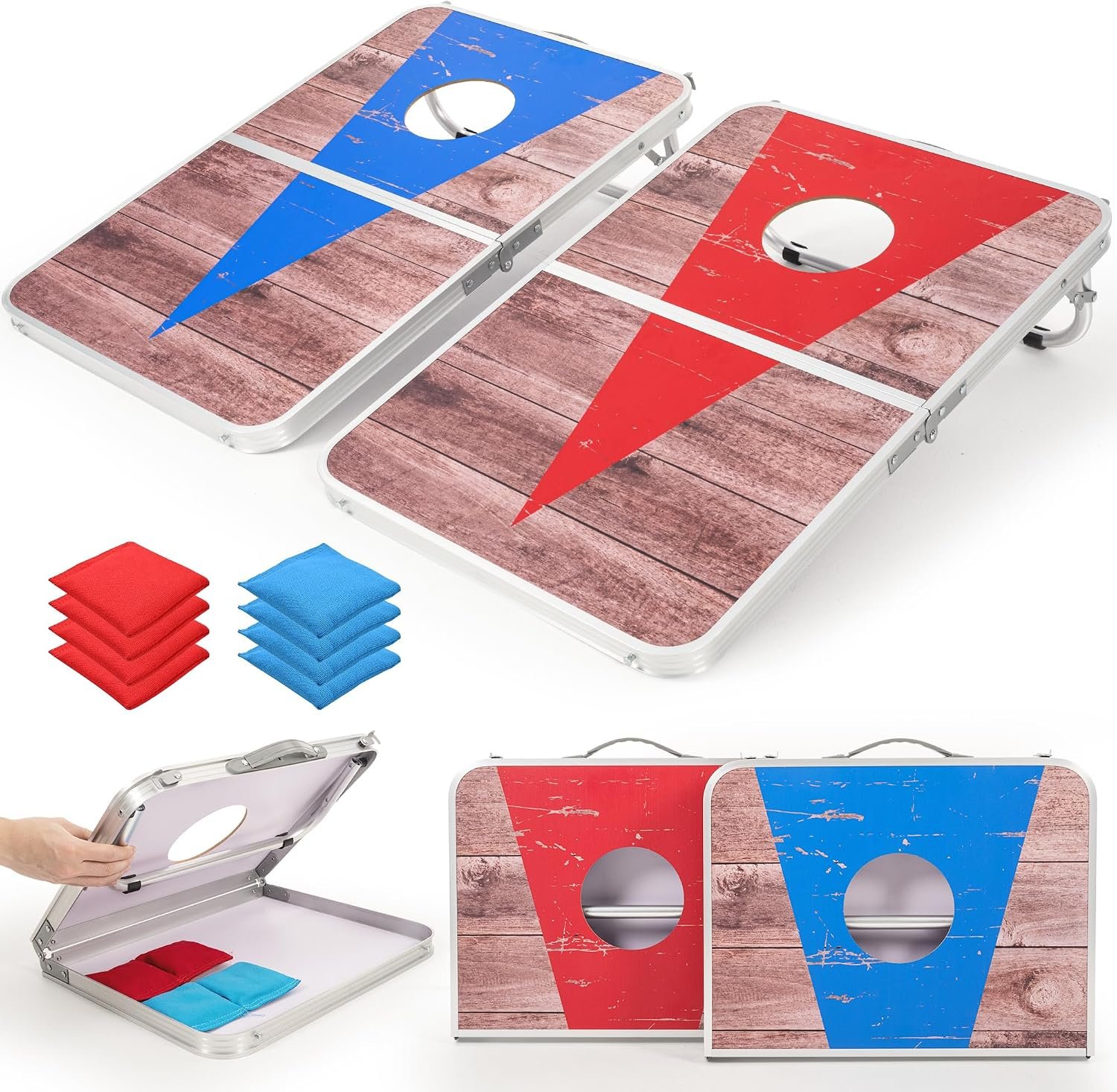 ROPODA Portable Cornhole Board Set,24×16/30×20″ Corn Hole Games for Adults