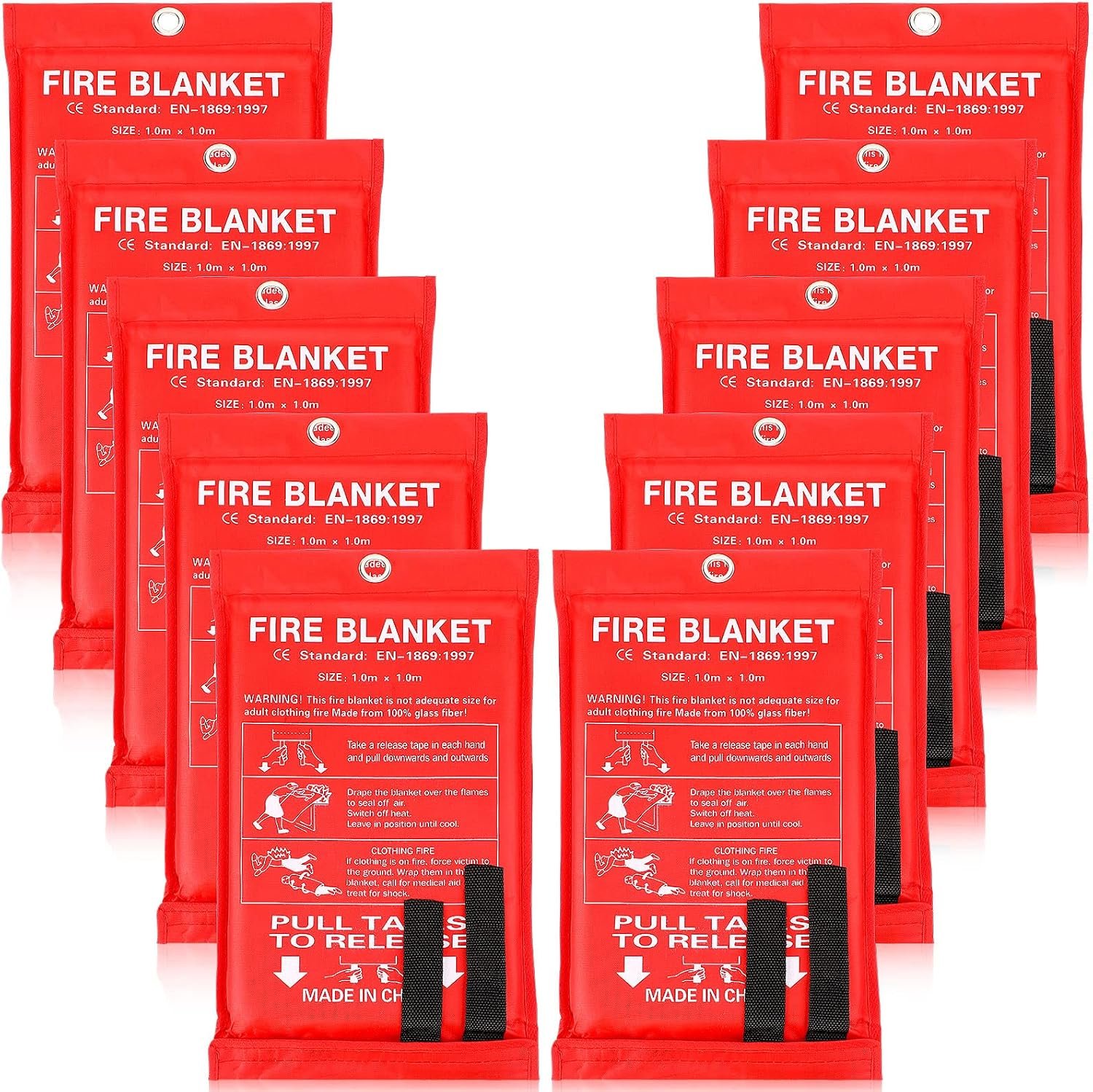 Macarrie 10 Pack 39” x 39” Fire Blanket Emergency for Home Kitchen