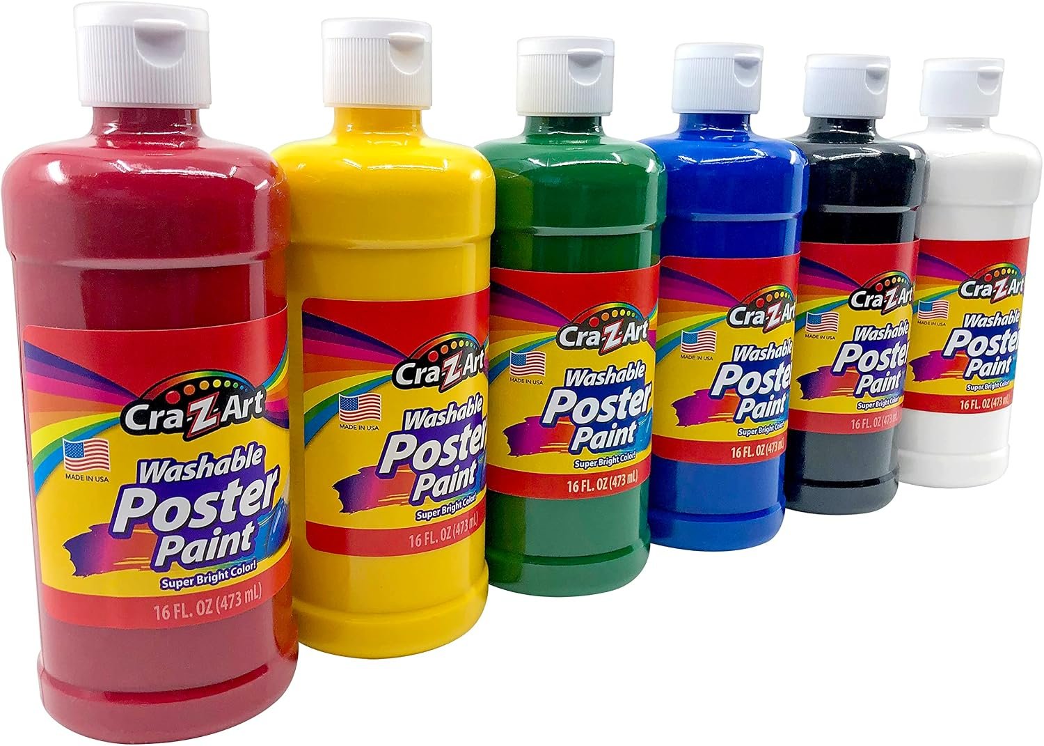 Cra-Z-Art Washable Poster Paint Bulk, Assorted Colors 16oz each bottle, 6 count