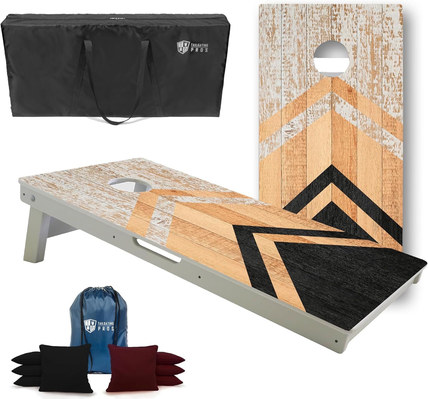 Tailgating Pros All-Weather Cornhole Boards – 4’x2′ Weather Resistant Cornhole Set- Carrying Case & Set of 8 Corn Hole Bean Bags w/Tote Included