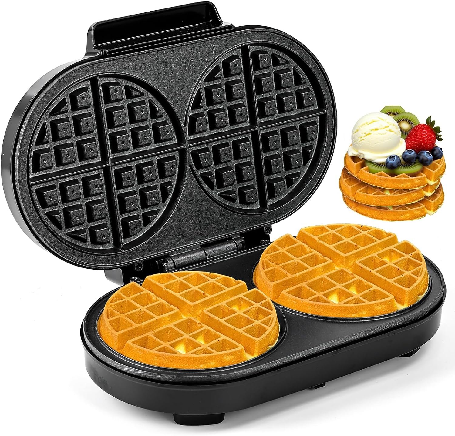 Dual Waffle Maker 6 Inch, 1200W Belgian Waffle Maker, Temperature Control