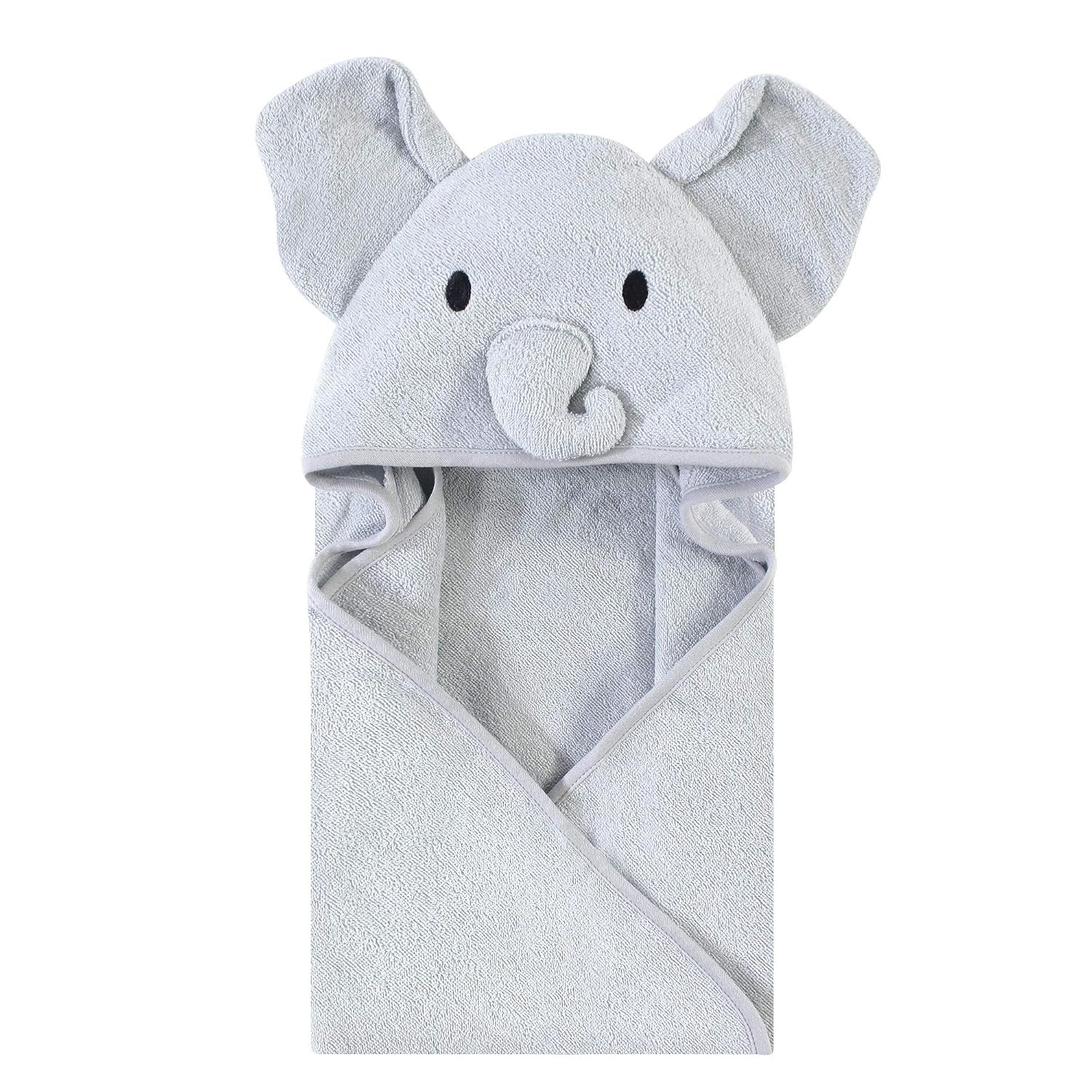 Touched by Nature Unisex Baby Organic Cotton Animal Face Hooded Towels, Gray Elephant, One Size